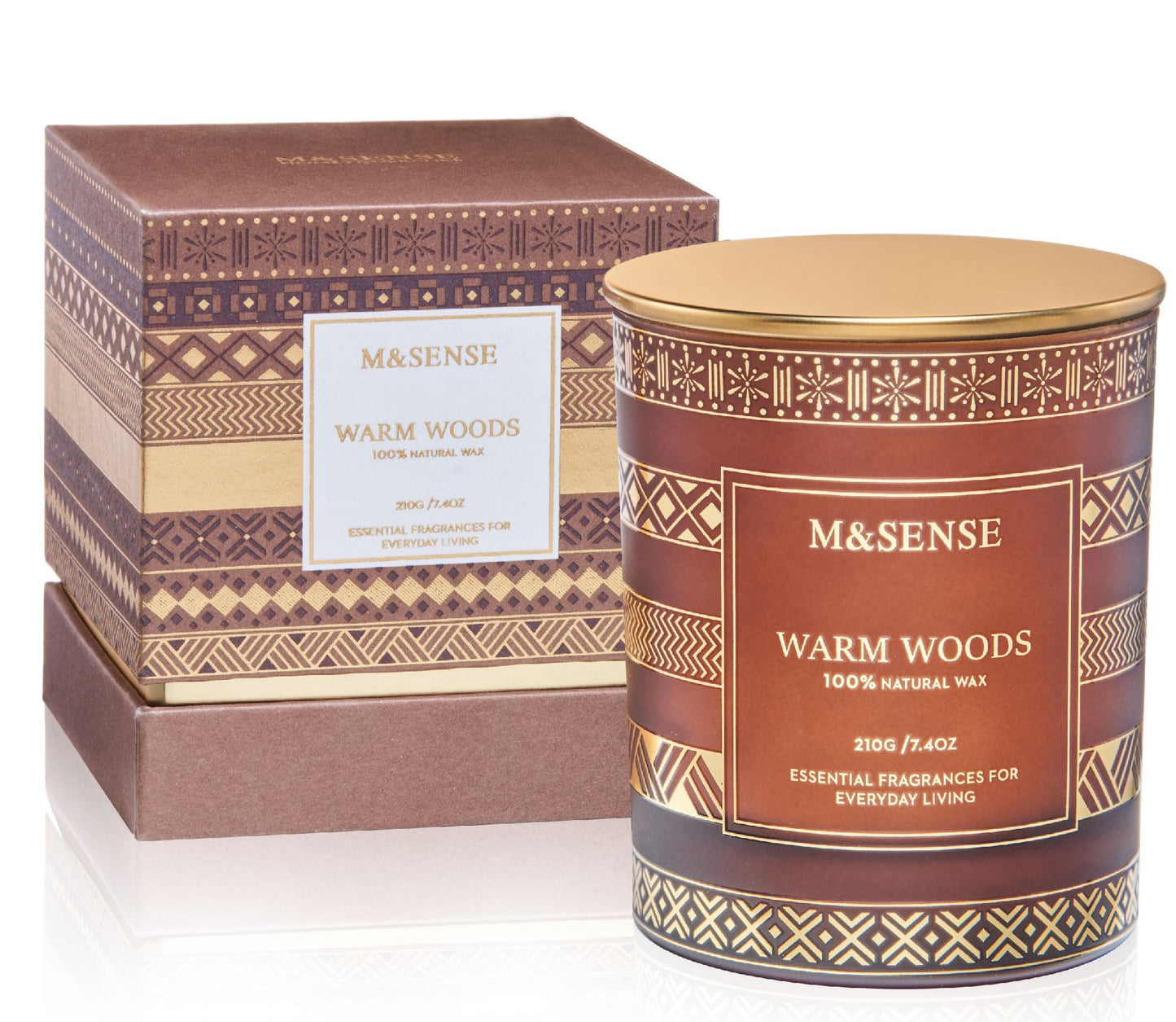 M&SENSE Warm Wood Christmas Soy Candle, 7.4oz 45 Hour Burn Time, Winter Home Fragrance Candle for Men & Women, New Year Holiday Gifts