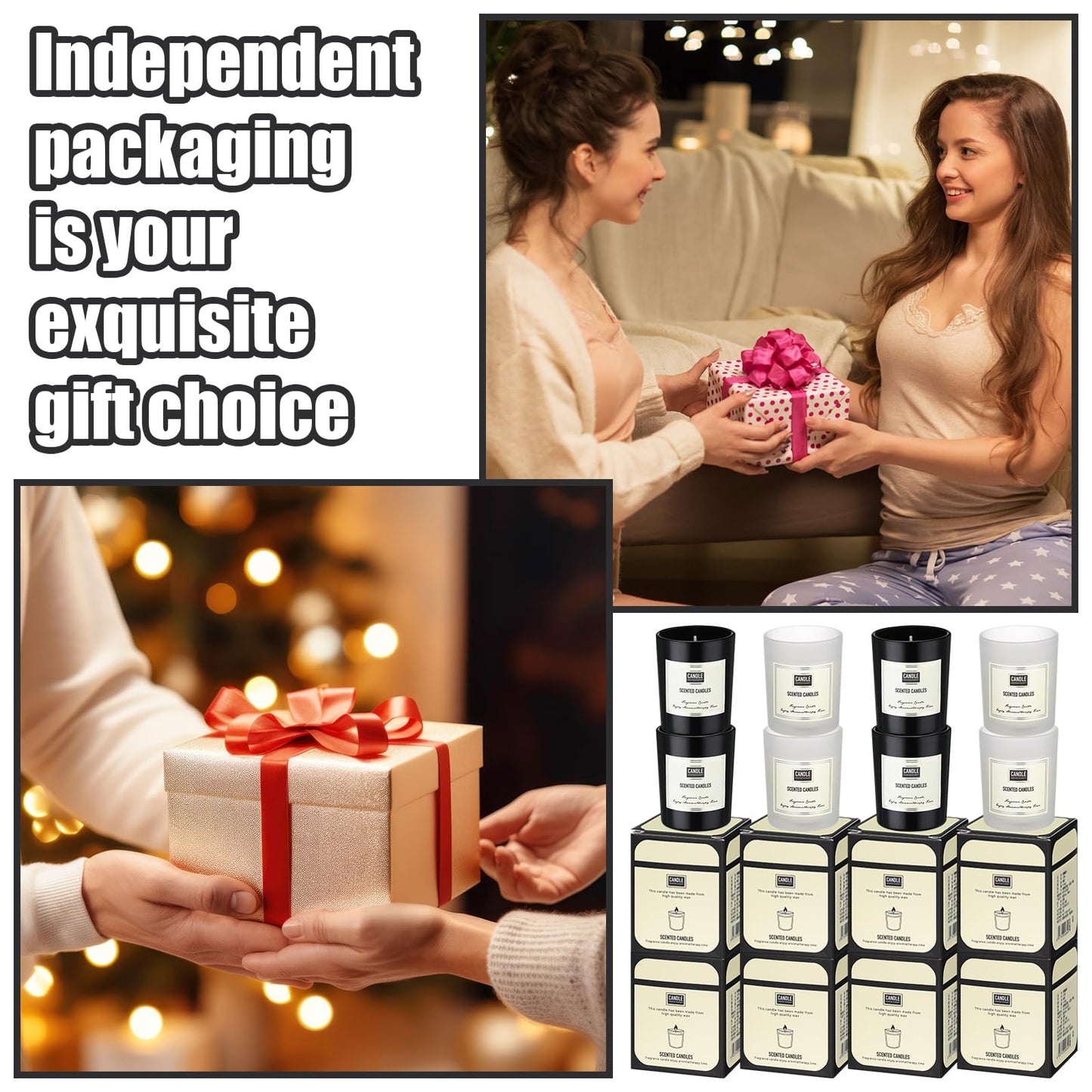 Threlaco 72 Pcs Scented Candles Bulk Home Aromatherapy Candle Gift for Women 8 Fragrance Long Lasting Soy Wax Jar Candles for Mother's Day Thanksgiving Christmas Coworker Employee (Fresh, Black White)