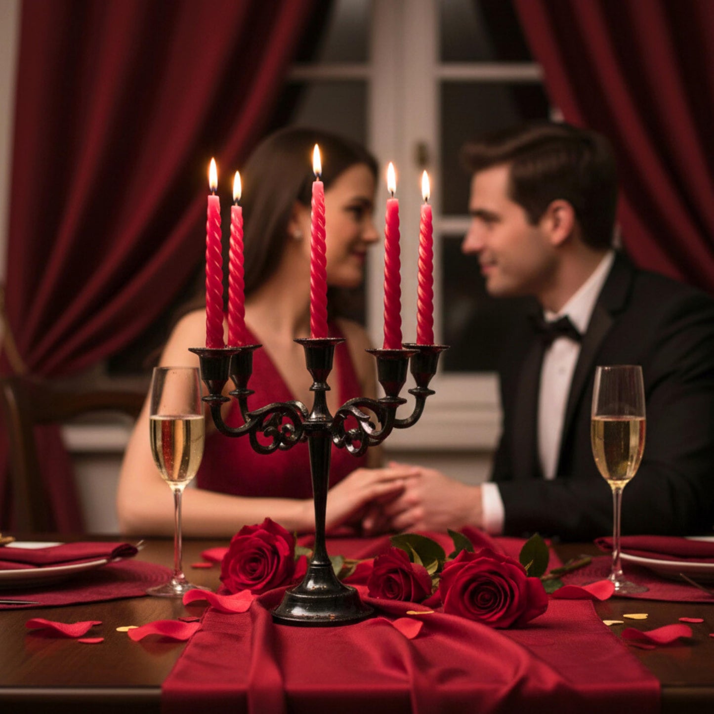 Rely+ 5 Arm Candelabra Taper Candle Holders Decorations Indoor Kitchen Décor Table Candles Candlestick Candelabra Centerpiece (Black Glossy)