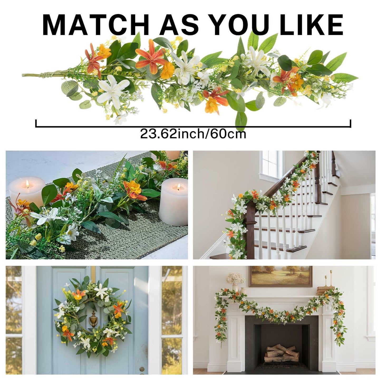 MOYEE Summer Candle Holder Centerpieces for Tables,Candle Ring, Black Metal Candlestick with an Artificial Wreath 14 in Versatile Dining Table Centrepiece (Red Flower Green Leaf Wreath)