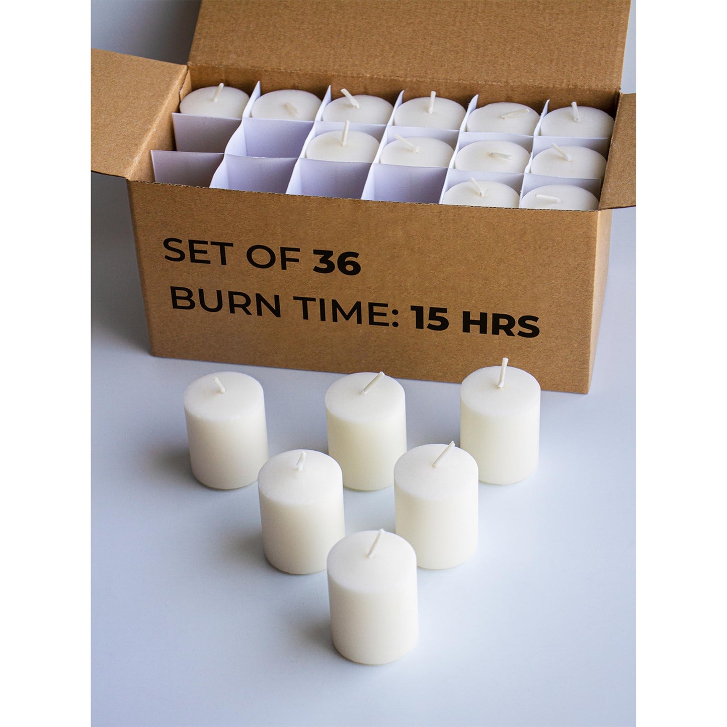 CANDWAX Unscented Ivory Votive Candles Set of 36 - Clean-Burning, Long-Lasting 15 Hour Burn - Ideal for Weddings, Home Décor, Spa, Events - Bulk Value for Versatile Use