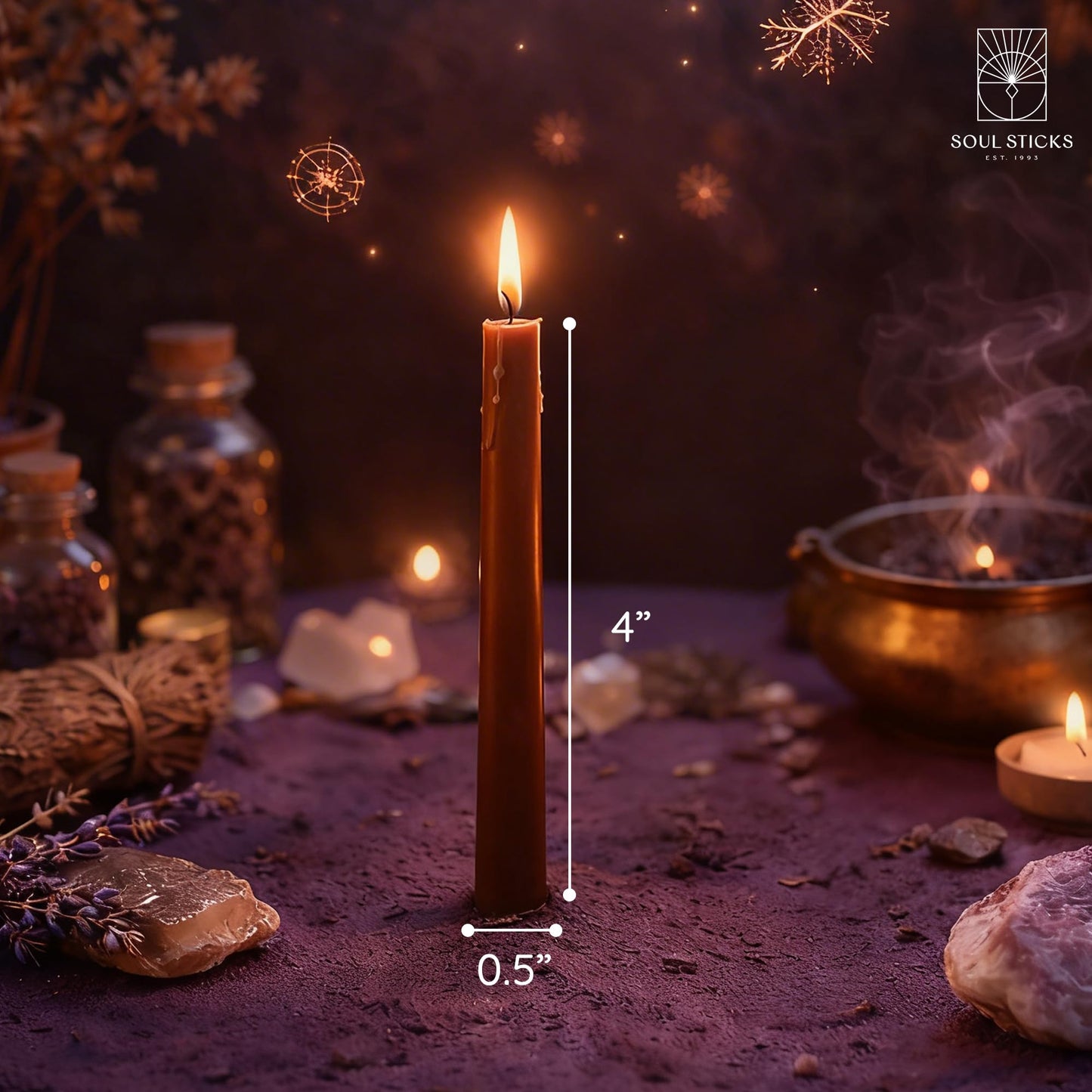 SOUL STICKS Gaia Magic Spell Chime Taper Candles 20 Pack - Ideal for Altar, Rituals, Ceremonies, Meditation Brown Chime Candle for Witchcraft Supplies, Wiccan Supplies, Candles Clearance