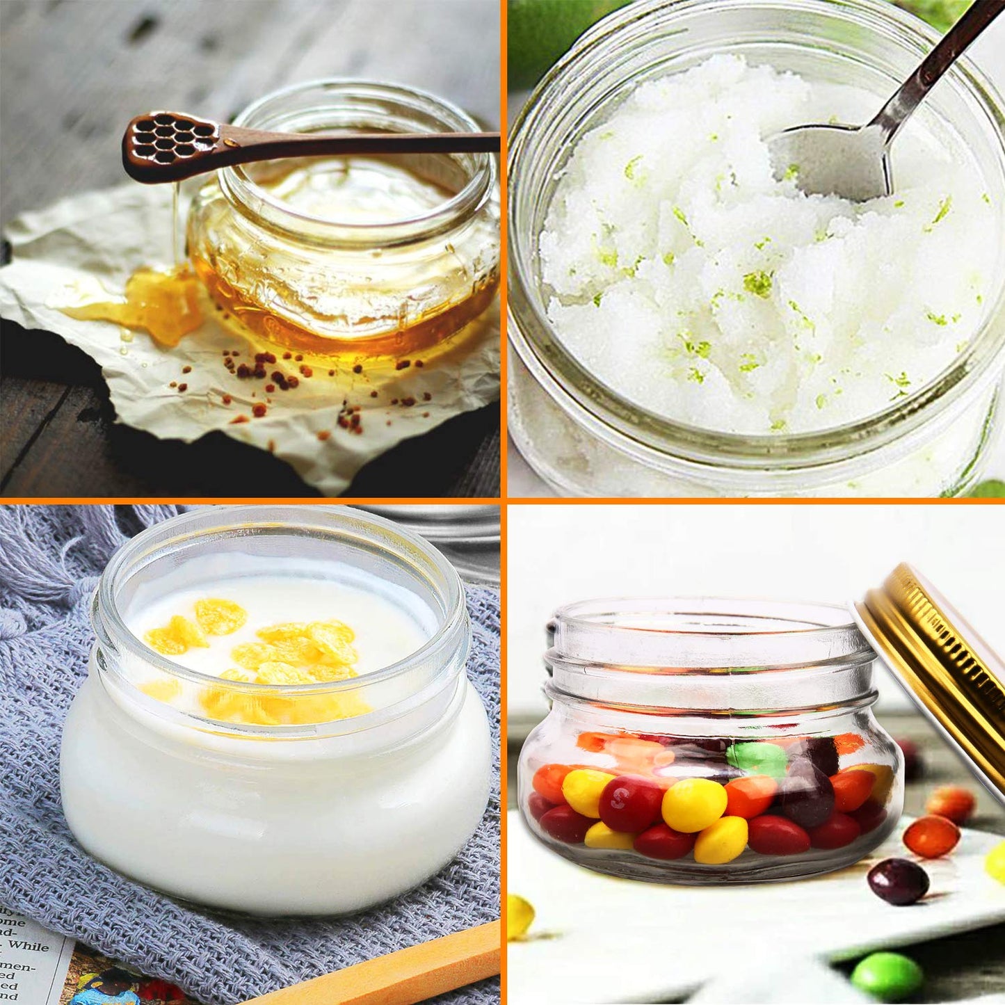 Encheng 5 oz Wide Mouth Mason Jars,Clear Glass Jars with Lids(Golden),Small Spice Jars for Herb,Jelly,Jams,Wedding Favors,Shower Favors,Baby Foods,Mini Canning Jars for Kitchen Storage 40 Pack