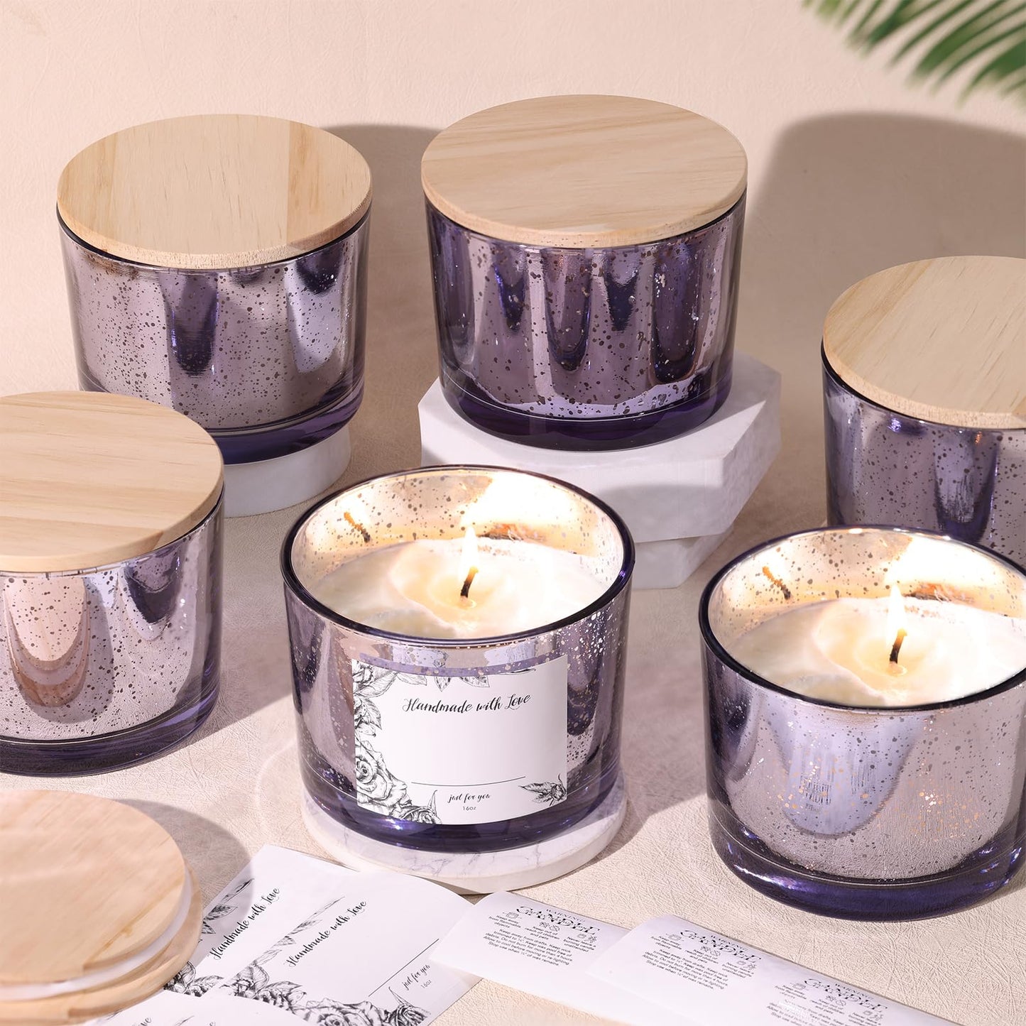 simeitol 16 OZ Purple Candle Jars for Making Candles 6 Pcs, Glass Candle Jar with Lids - Empty Candle Jars Bulk with Sticky Warning Labels - for Home Decor, Wedding, Christmas Decorations