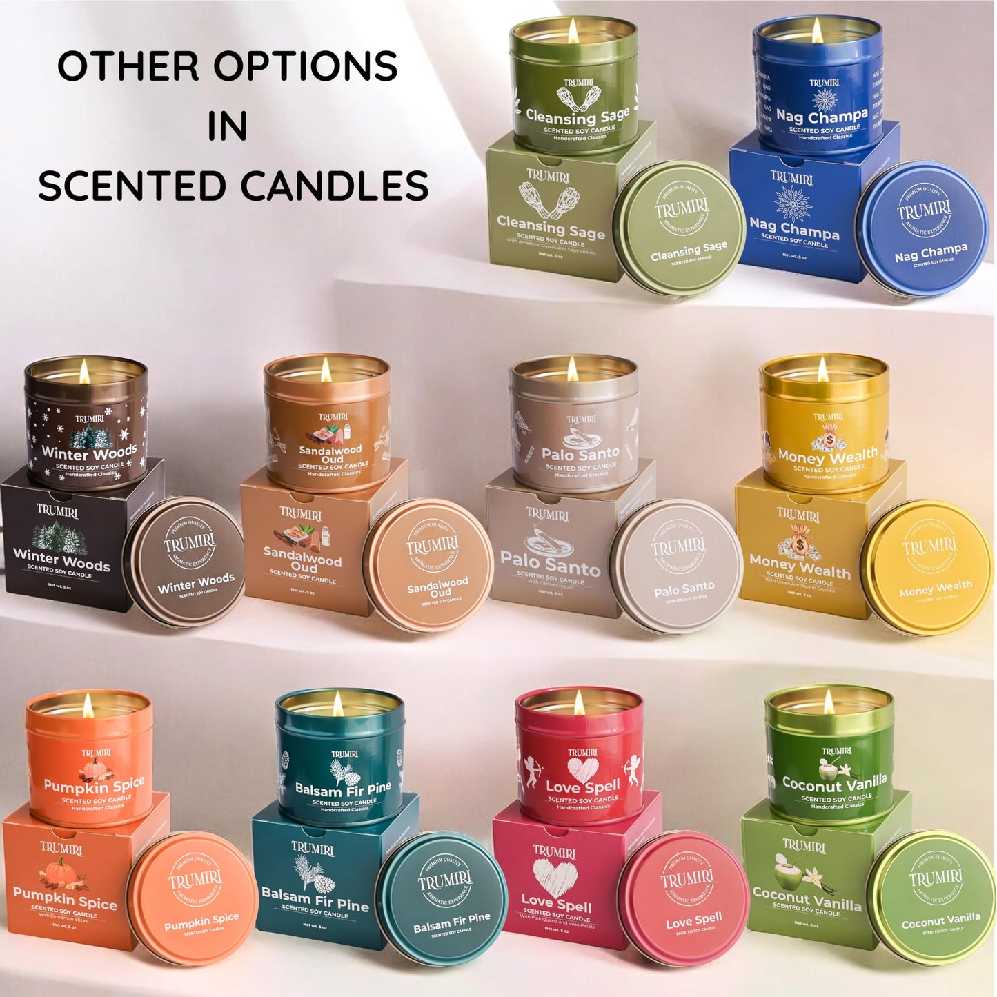 Money Wealth - Crystal Candles for Home Scented - 5oz Soy Wax Natural Clean Organic Non Toxic with Essential Oils - for Real Cash Luck Manifestation Aromatherapy Gift Bathroom - Long Lasting Candel