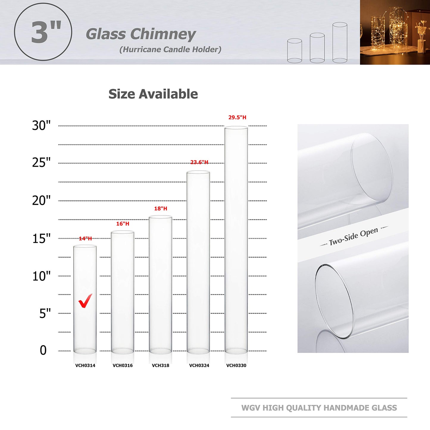 WGVI Hurricane Candle Holder Sleeve, Wide 3", Height 14", Clear Glass Cylinder Candleholder, Chimney Tube, Open Ended Candle Shade, 12 Pieces Bulk