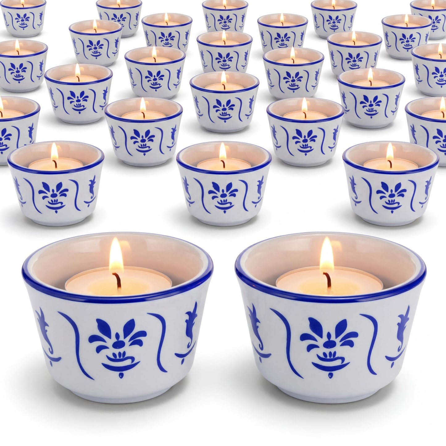 Teenyyou 20 Pcs Tealight Candle Holders Bulk Blue and White Votive Candle Holders Chinoiserie Ceramic Gifts for Wedding Table Centerpiece Decor