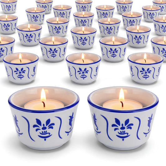 Teenyyou 20 Pcs Tealight Candle Holders Bulk Blue and White Votive Candle Holders Chinoiserie Ceramic Gifts for Wedding Table Centerpiece Decor