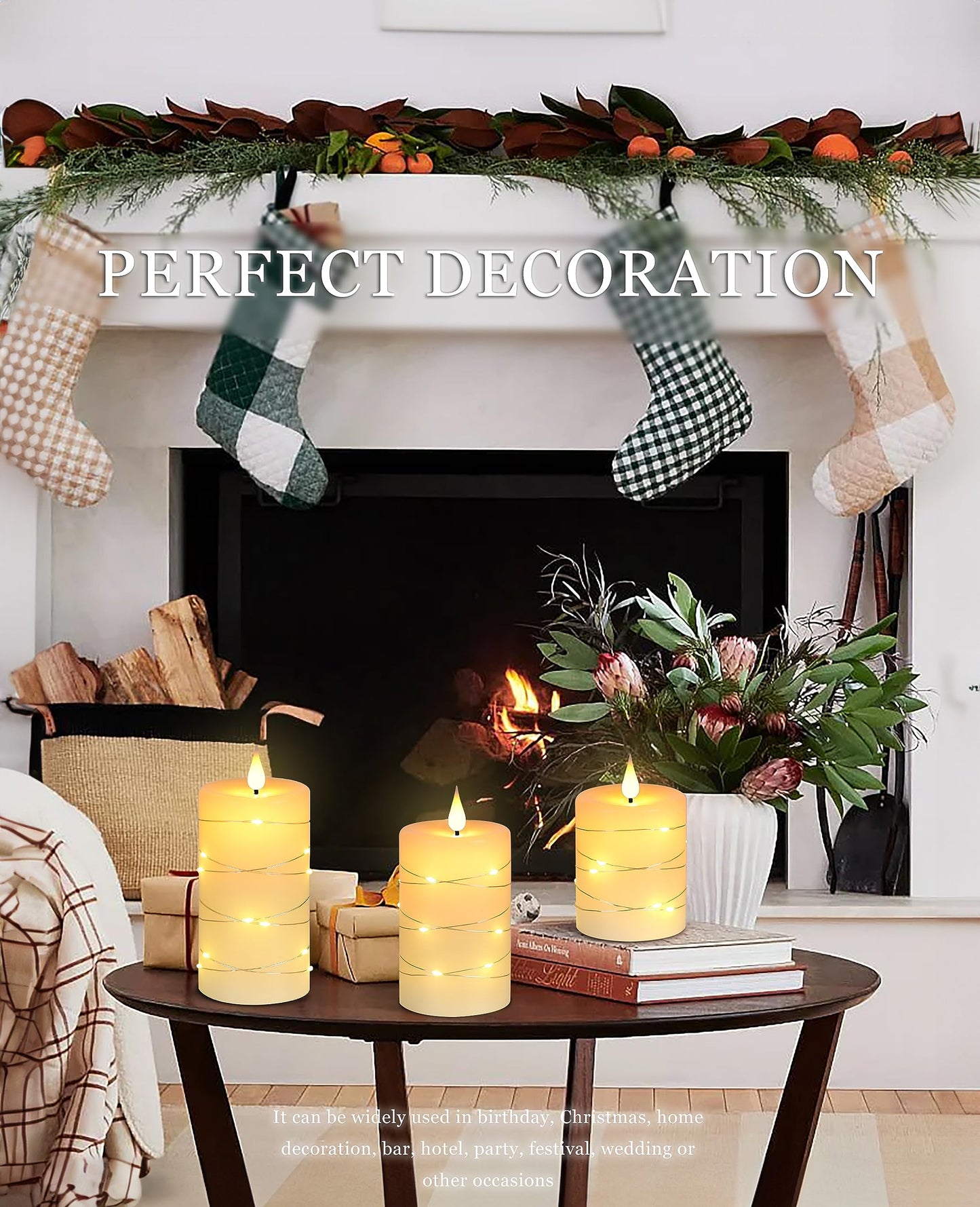 Fanzir Flameless Candles With Remote, Battery Operated Candles LED Candles with string lights Flickering Candles with Timer, 4‘’ 5‘’ 6‘’ Candle For Seasonal and Festival Celebration’s Candles set of 3