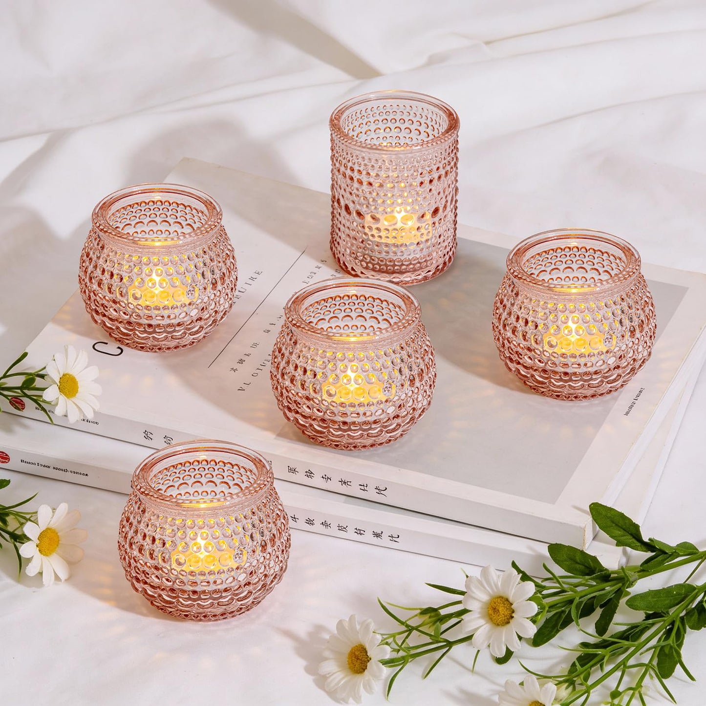Rubtlamp 24 Pack Pink Votive Candle Holders, Glass Candle Holder for Floating Candle, Tealight Candle Holders for Table Centerpieces(2 Sizes)
