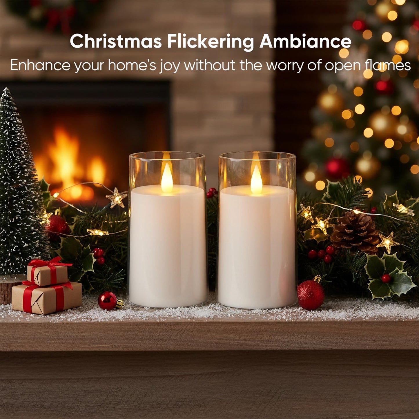 Amagic 3"×5" White Flameless Candles with Remote and Timer, Realistic Flickering Battery Operated Acrylic Led Fake Candles for Home Wedding Party Fall Christmas Decor, Set of 2