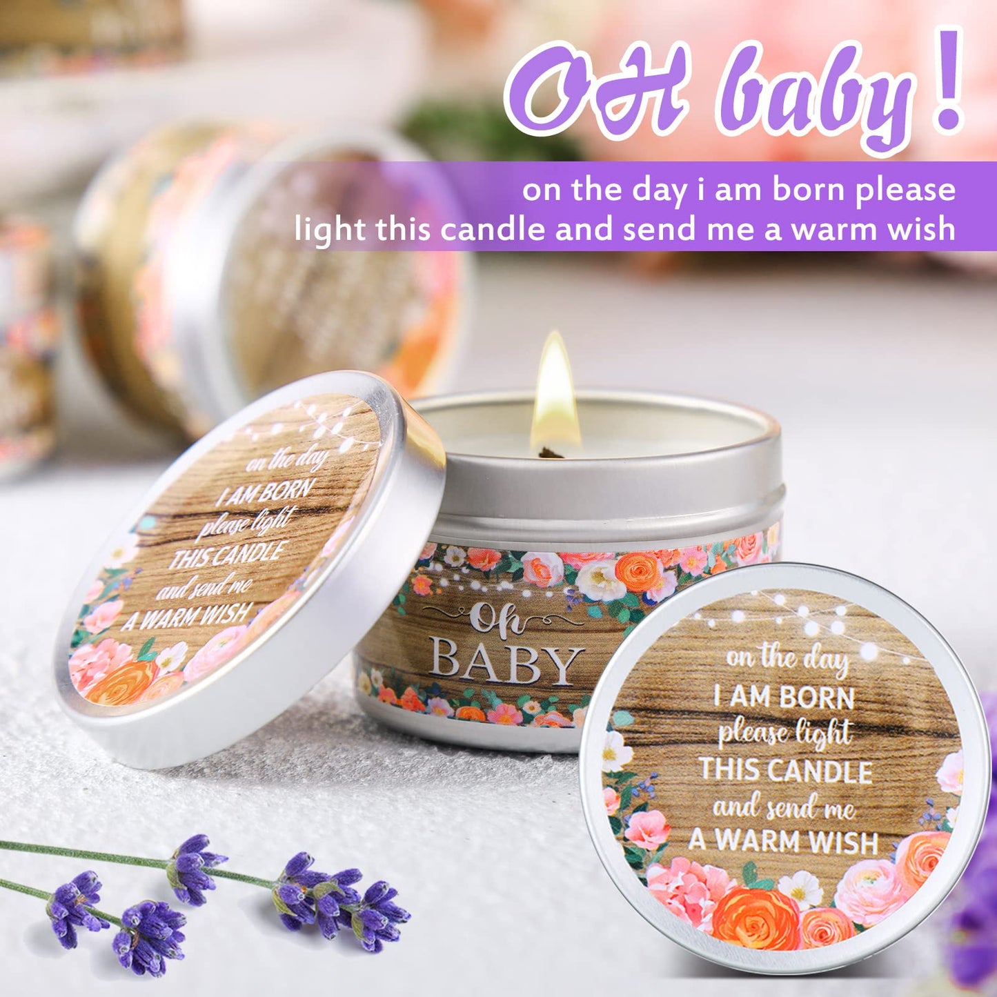 Funtery 12 Pcs Baby Shower Party Favors for Guests Baby Shower Candles Lavender Scented Candle Rustic Tealights Candles Gender Reveal Return Gifts(Flower)