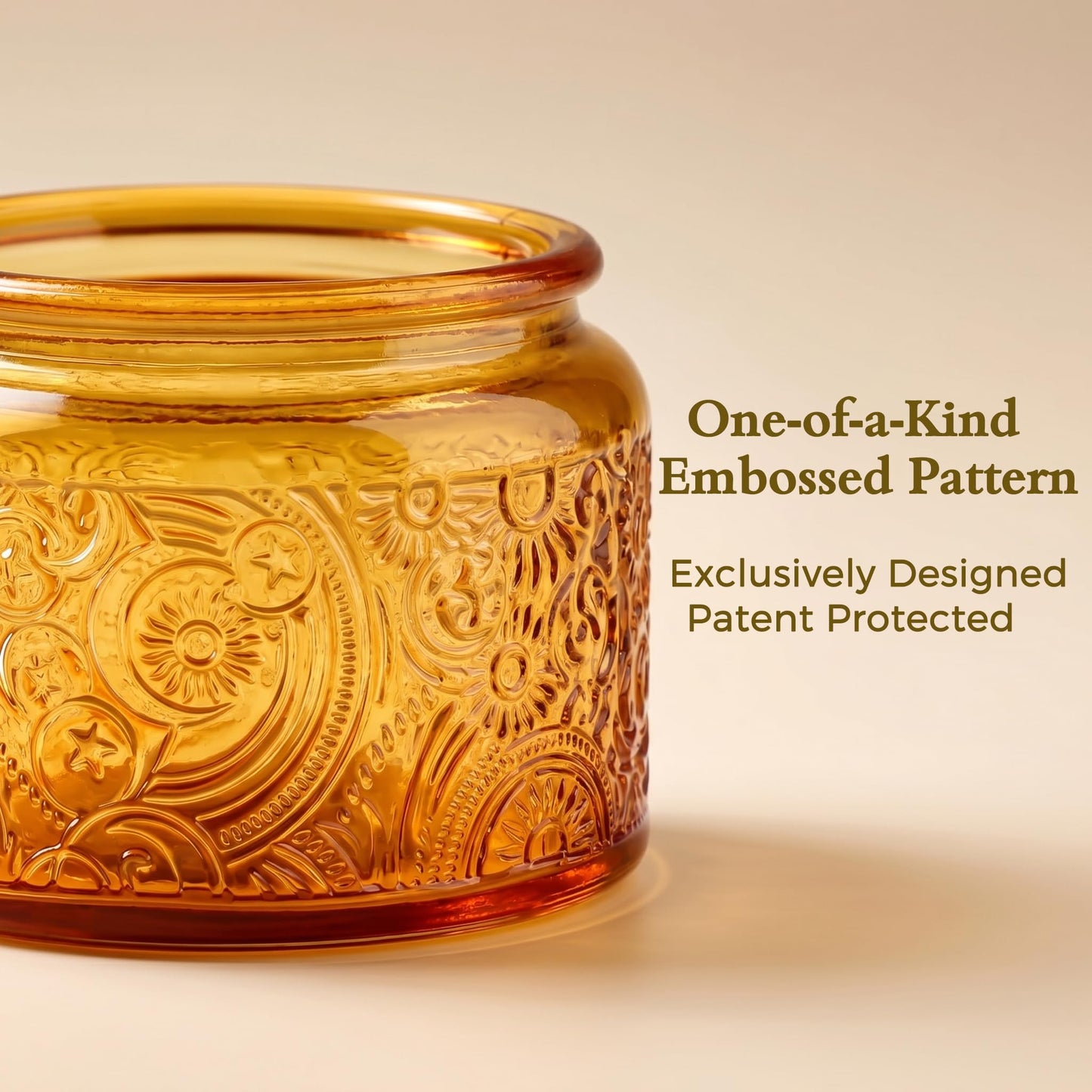18-Pack 4oz Embossed Glass Candle Container with Bamboo Lids and Labels, Orange Candle Jars for Making Candles, Sun Moon Star Design