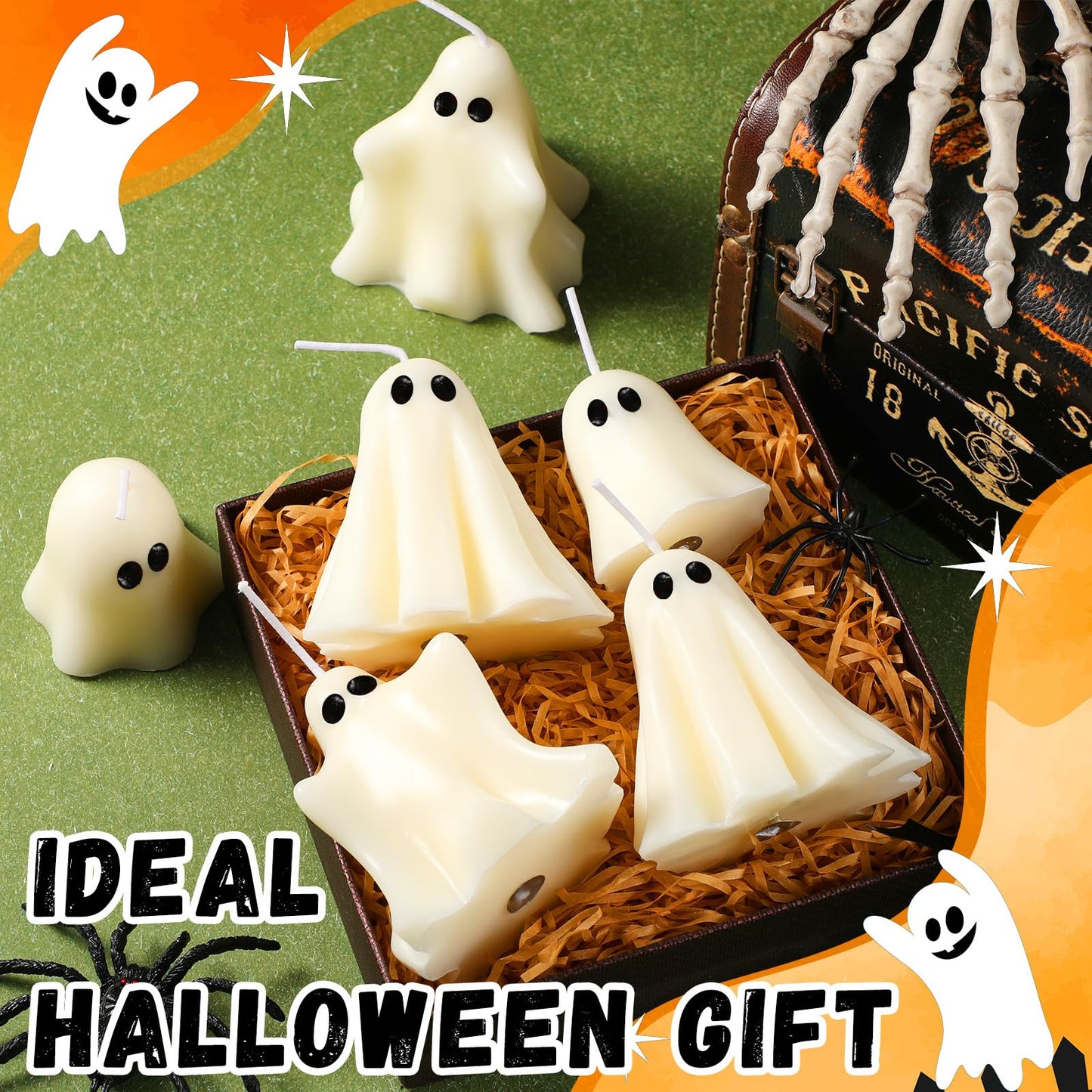 Conelist 6 Pieces Halloween Large Ghost Candles White Spooky Scented Halloween Candles Horror Gifts Candle Tea Lights Goth Room Decor for Summer Dining Table Party Bedroom(Classic Style,White)
