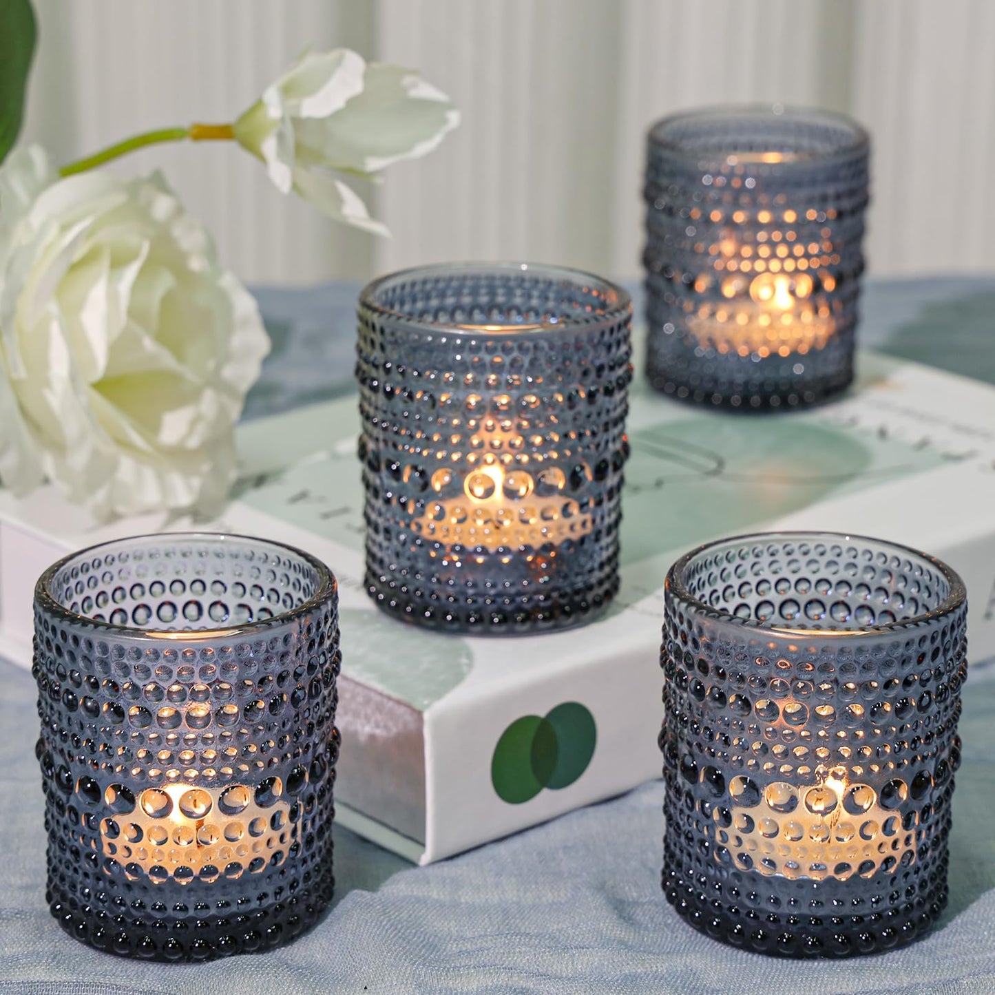 SUPMIND 24 Pcs Votive Candle Holders, Glass Holders Bulk for Table Centerpiece, Tea Lights Candle Holders for Wedding Shower, Party and Home Decor Dark Blue