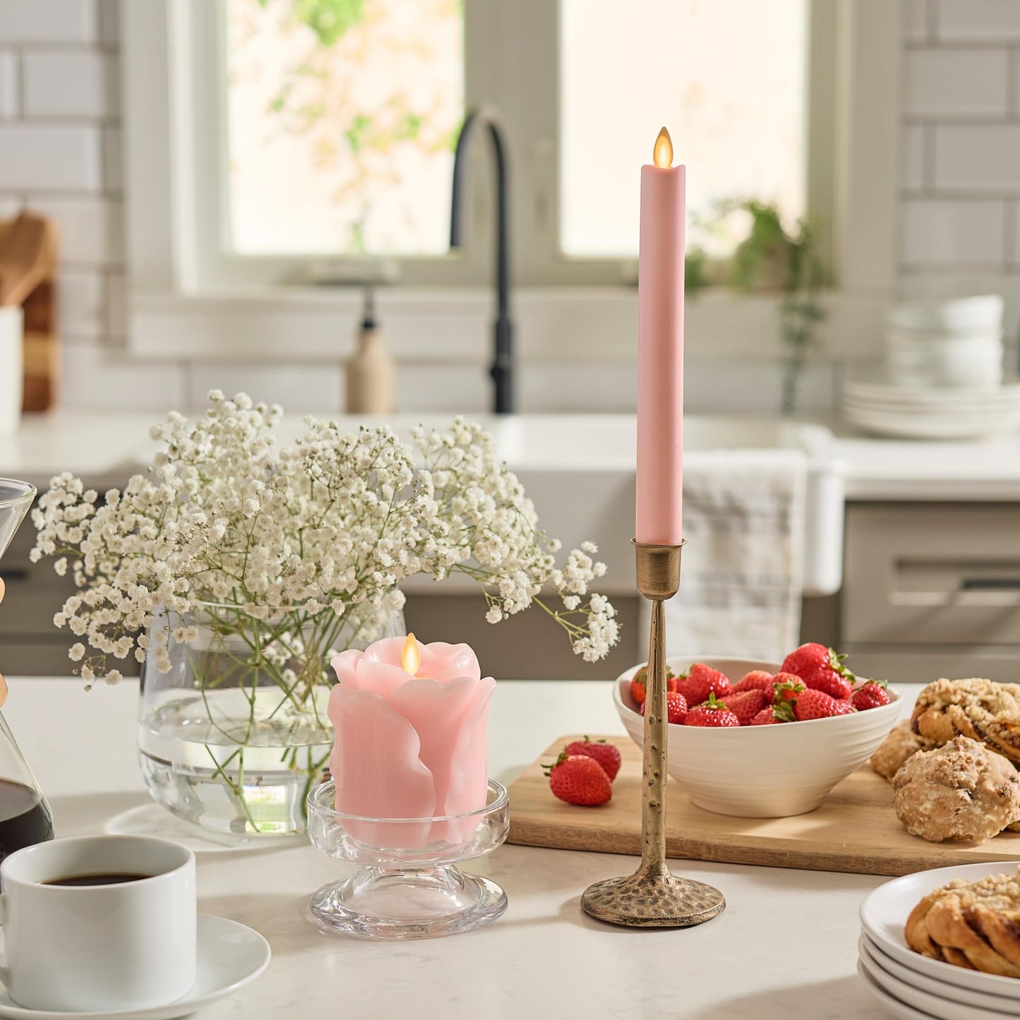 Luminara Crystal Rose Flameless Candle - 3.6" x 4.3" Rosebud Pillar - Real Flame Technology w/Flickering LED Light - Perfect for Mother's Day