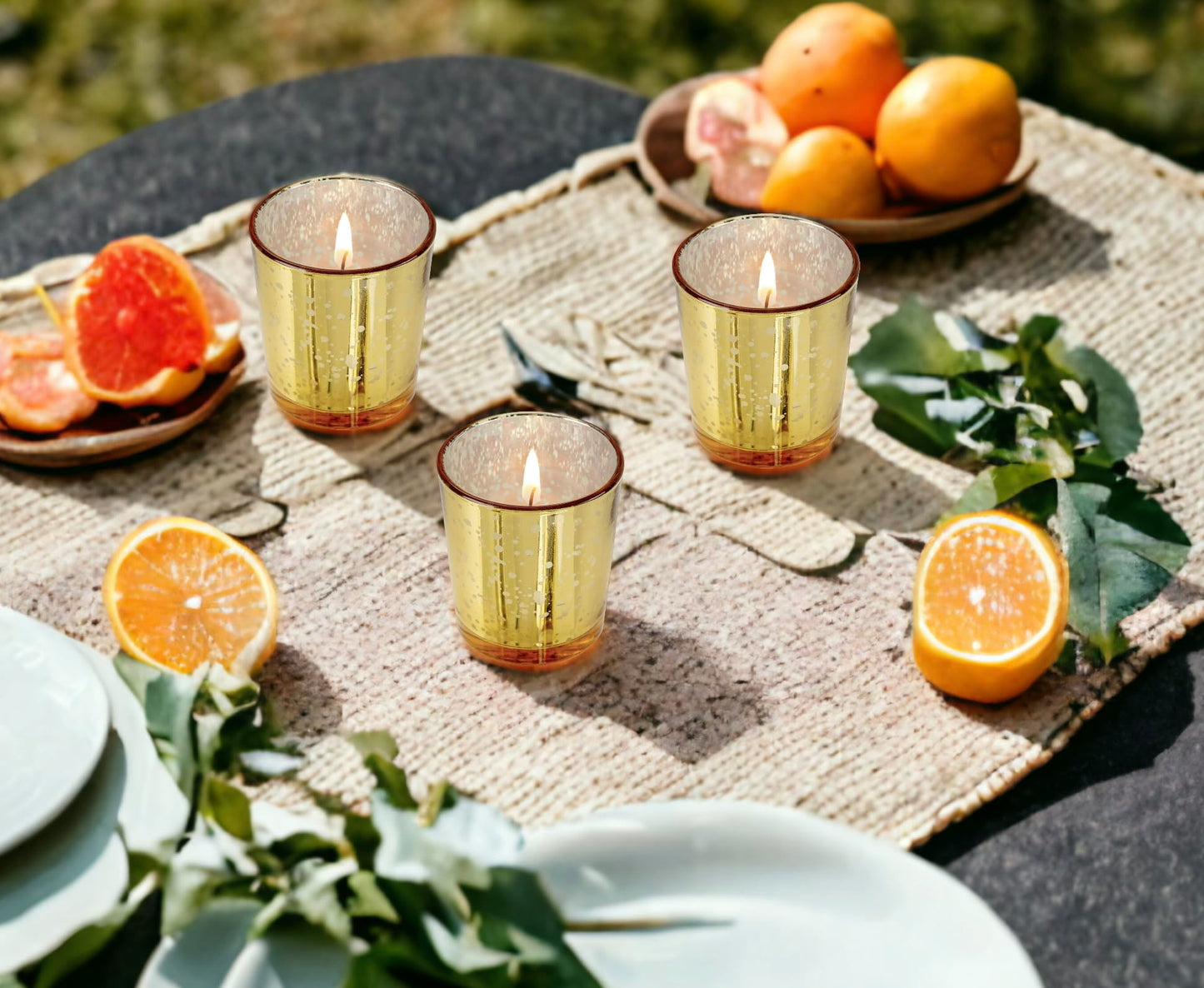 Mister Candle Unscented Gold Mercury Glass Votive Candles, 2" Filled Candle Jars for Centerpieces, Wedding Décor, Events, Home & Party Ambiance, Set of 12 Hand Made in USA