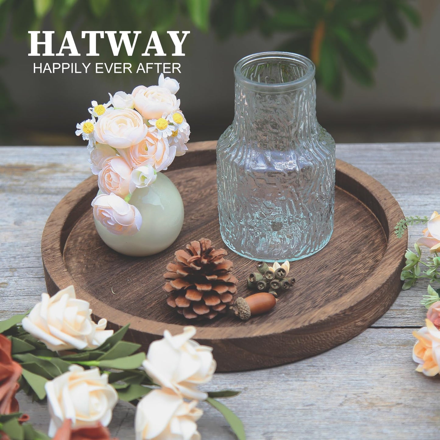 Hatway Wooden Decorative Tray Candle Holder Round Wood Tray Home Decor,Centerpieces Plates for Table centerpieces for CoffeeTable,Christmas Decor