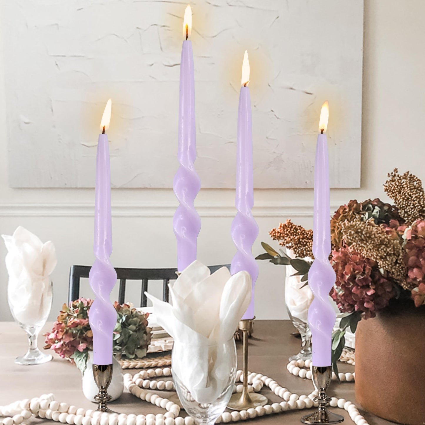 Long Tapered Candle Spiral Candlesticks 10 INCH Purple Twisted Candles Spiral Taper Candles Unique Candle Sticks for Home Dinner Wedding Party Decoration