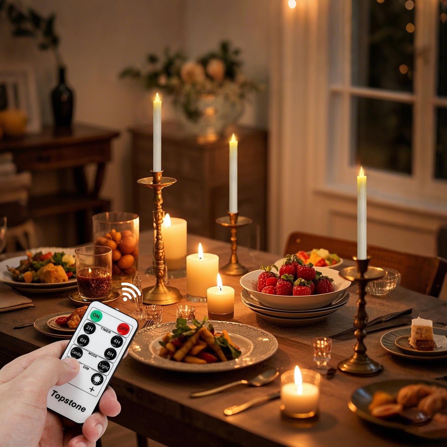 Topstone LED Taper Candles with Remote Control, Flameless 9.8 Inch Battery Operated Candles, Realistic Flickering Warm White Light,Timer Function for Wedding Centerpieces, Fireplace, Home Decor,6Pcs