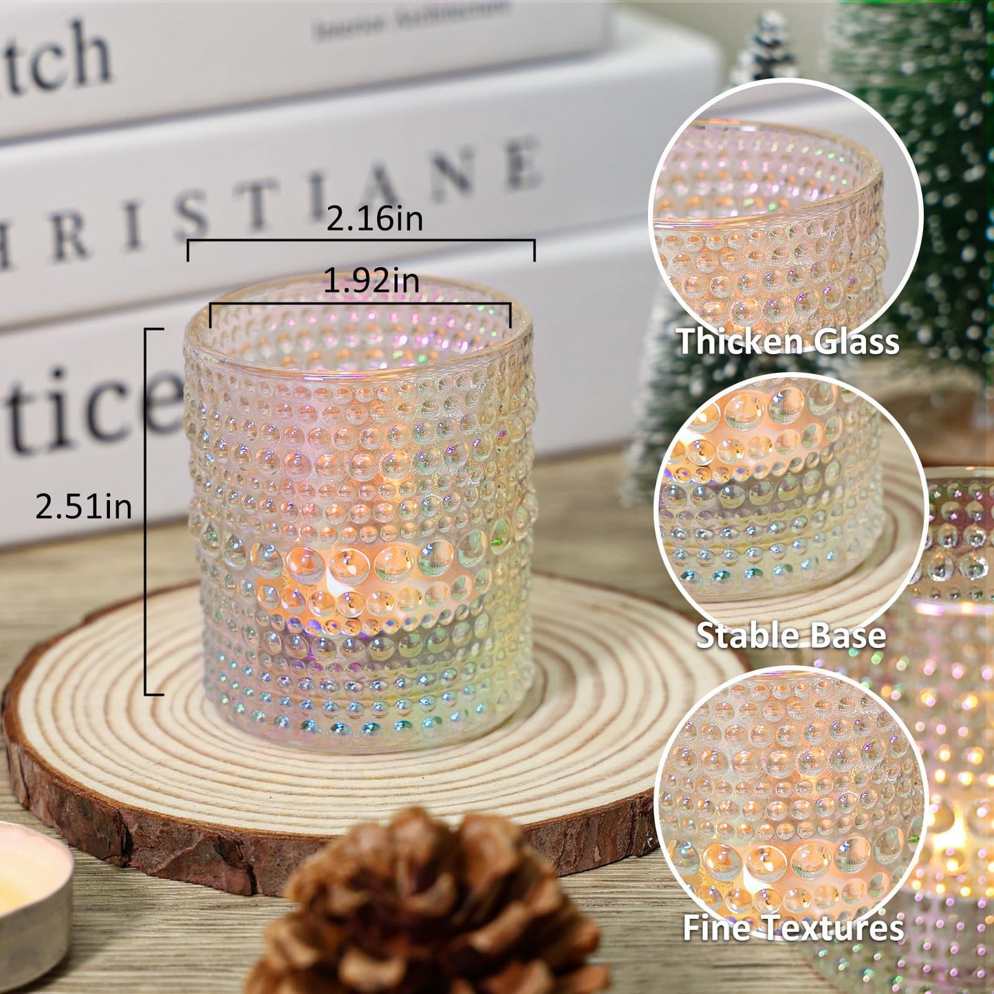 SUPMIND 24 Pcs Votive Candle Holders, Glass Holders Bulk for Table Centerpiece, Tea Lights Candle Holders for Wedding Shower, Party and Home Decor Iridescent