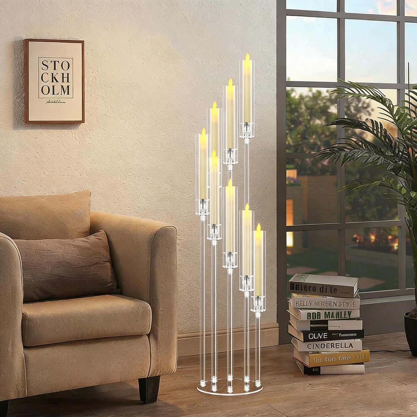 10pcs 8 Arm Acrylic Candelabra for Wedding,49inch Tall Floor Candle Holders Clear Candlesticks Holder for Housewarming Gift Fireplace Valentine's Day Birthday Party Home Decoration