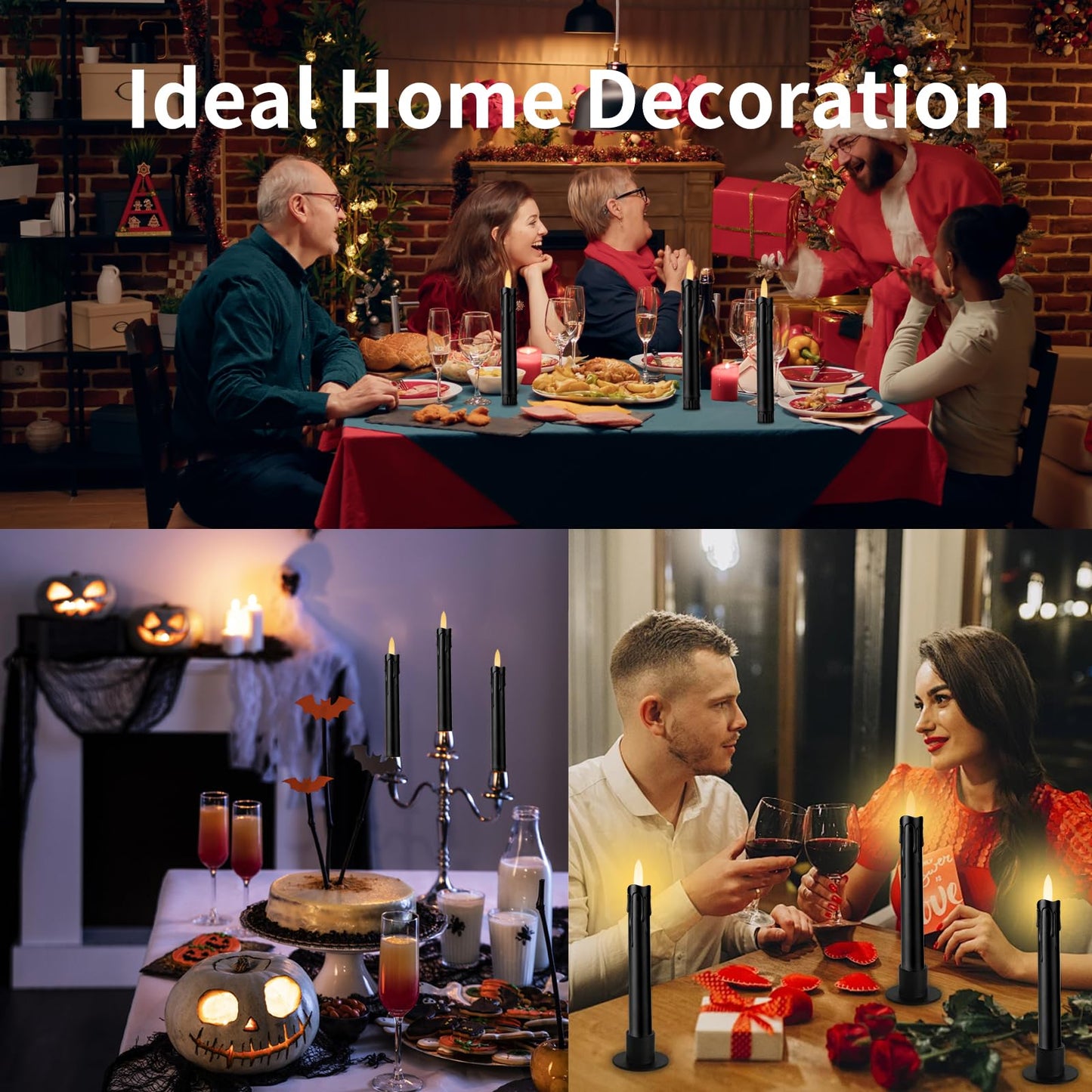 YBU Flameless Taper Candles with Remote 7 Inches Led Candle Sticks with Flickering Light Timer Dimmer Battery Operated Window Candles for Halloween Christmas Decoration (Black)