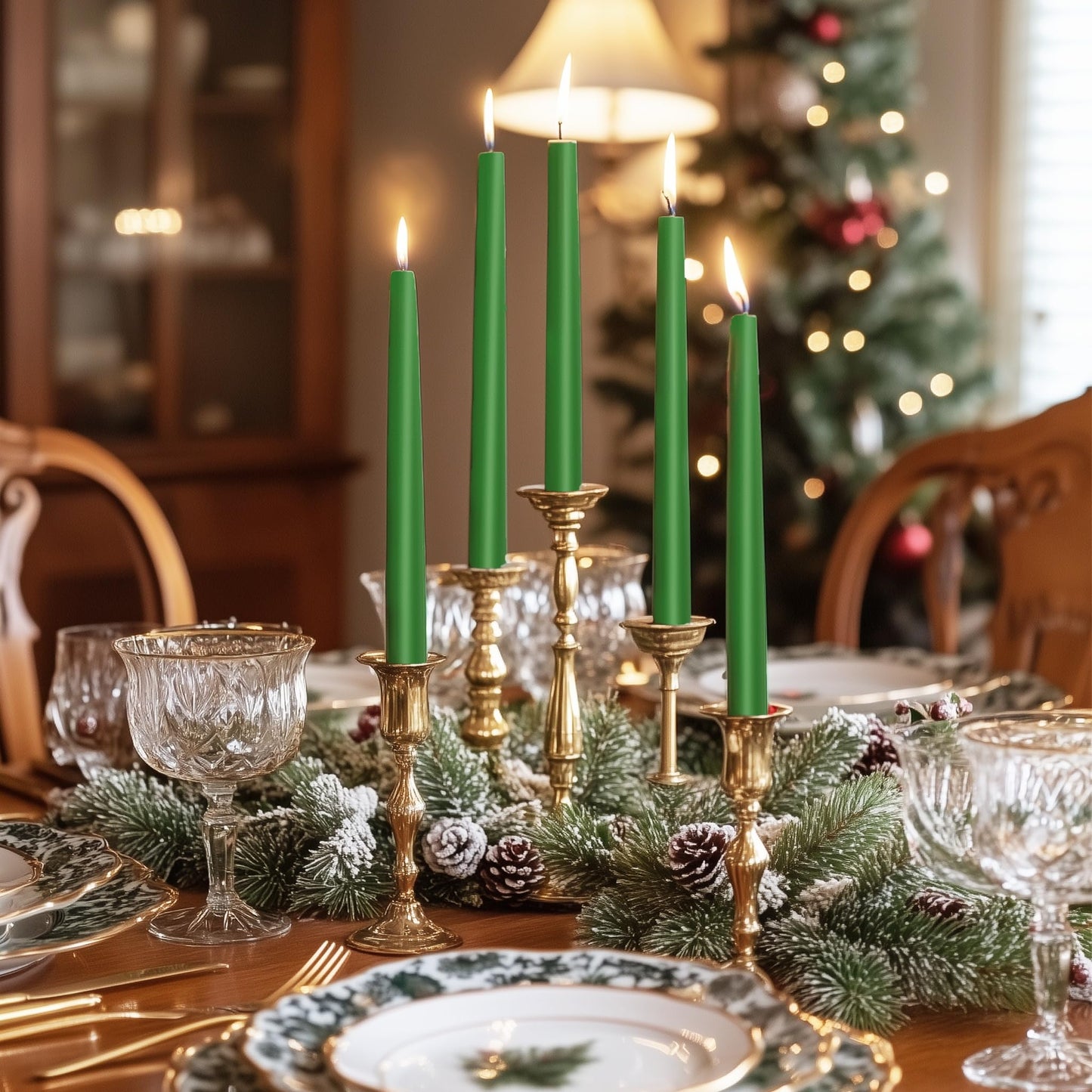 KONNI 0.87×10 Inch Green Taper Candles, Unscented and Smokeless Tall Candlesticks, 10 Pack Tapered Candles with Cotton Wicks, Long Burning, Ideal for Weddings, Dinner Parties, and Home Décor