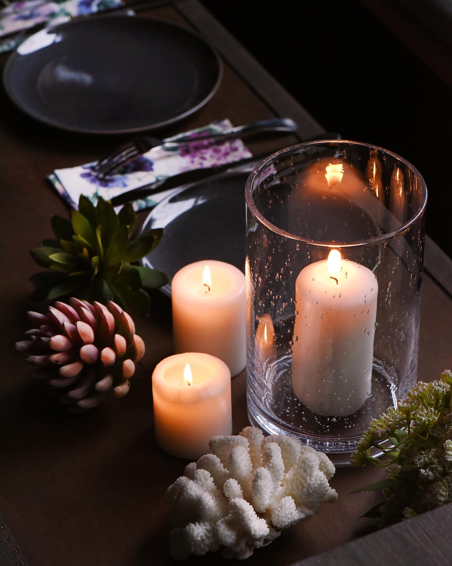 ARIAMOTION Hurricane Candle Holder for Pillar Glass Cylinder Vase Modern Rustic Centerpiece Clear Seeded Home Decor for Kitchen Table Living Room 8" H 1 Pack