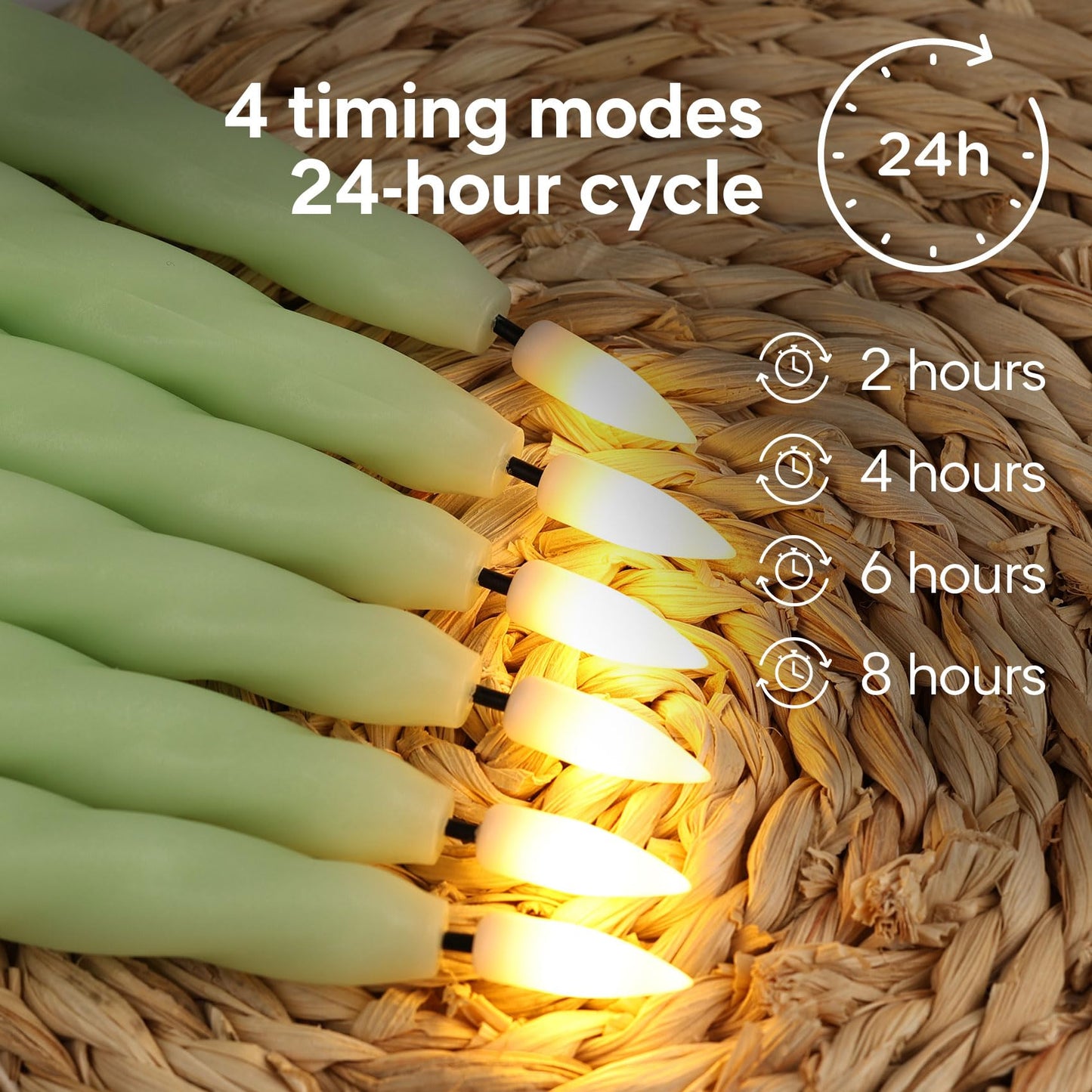 Girimax Spiral Green Flameless Taper Candles with Remote, Flickering Battery Operated LED Wax Candlesticks Spring Summer Home Decor Set of 6