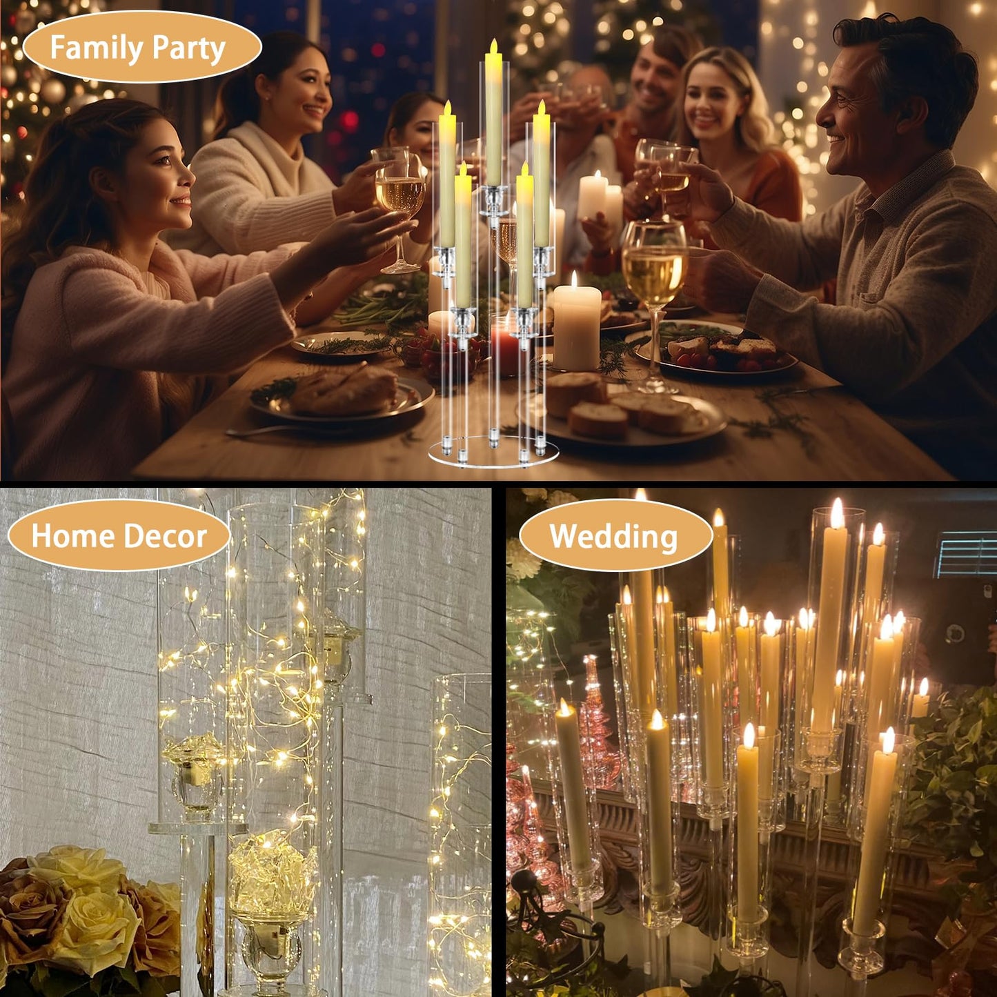 4 Sets 5 Arms Acrylic Candelabra Centerpieces for Tables,Clear Candle Holder for Wedding,Ceremony Dinner Party, 27" Tall Candlestick Holders with Lampshade,Fit LED Candle
