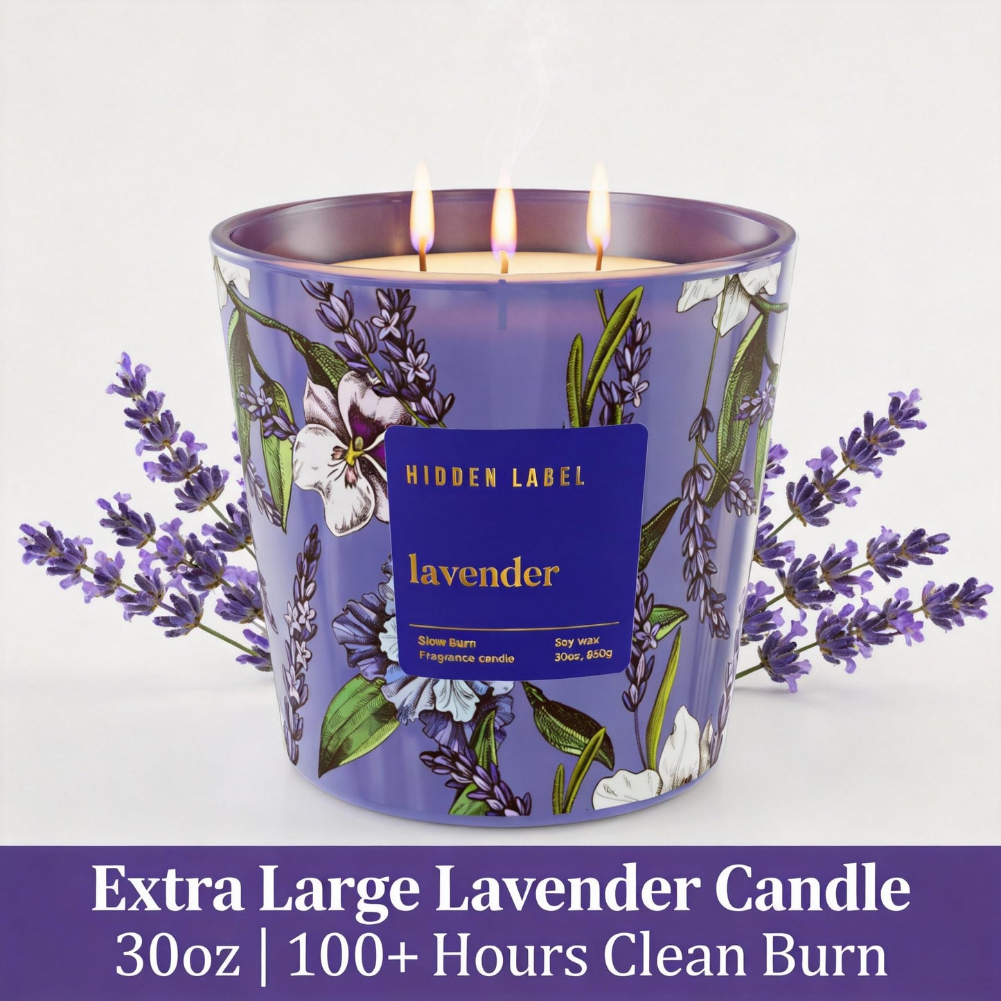 Extra Large Lavender Scented Candle, 30oz,3 Wick Natural Soy Wax Candle for Home, 100 Hours Long Lasting Clean Burn, Essential Oil Aromatherapy for Stress Relief, Sleep & SPA, Large Jar Candle Gift