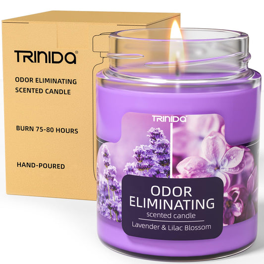 Lavender & Lilac Blossom Odor Eliminating Candles for Home Scented, Eliminates 99% of Pet, Smoke, Food and Other Smells Quickly, Highly Fragranced Candle, Premium Soy Candles Set for Women