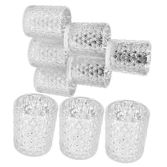 Amosfun 12pcs Elegant Glass Candle Holders Vintage Decorative Centerpieces for Weddings Parties and Home Decor Relief Design and