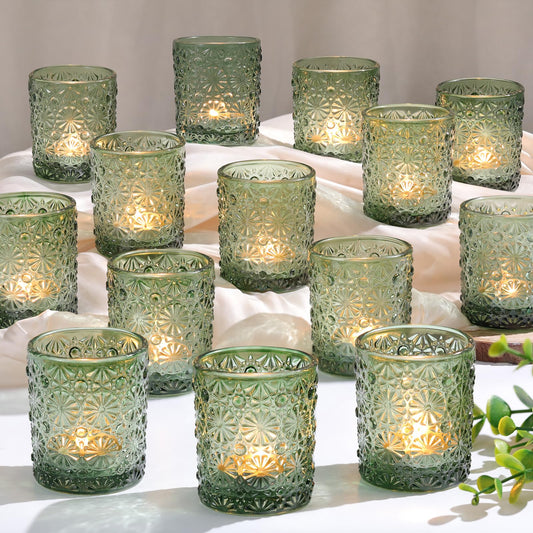 Lanttu 36 Pack Green Votive Candle Holder, Flower Tea Lights Candles Holders for Wedding Table Decor, Birthday Parties, Vintage Home Decor, Bridal Shower and Holiday Decorations