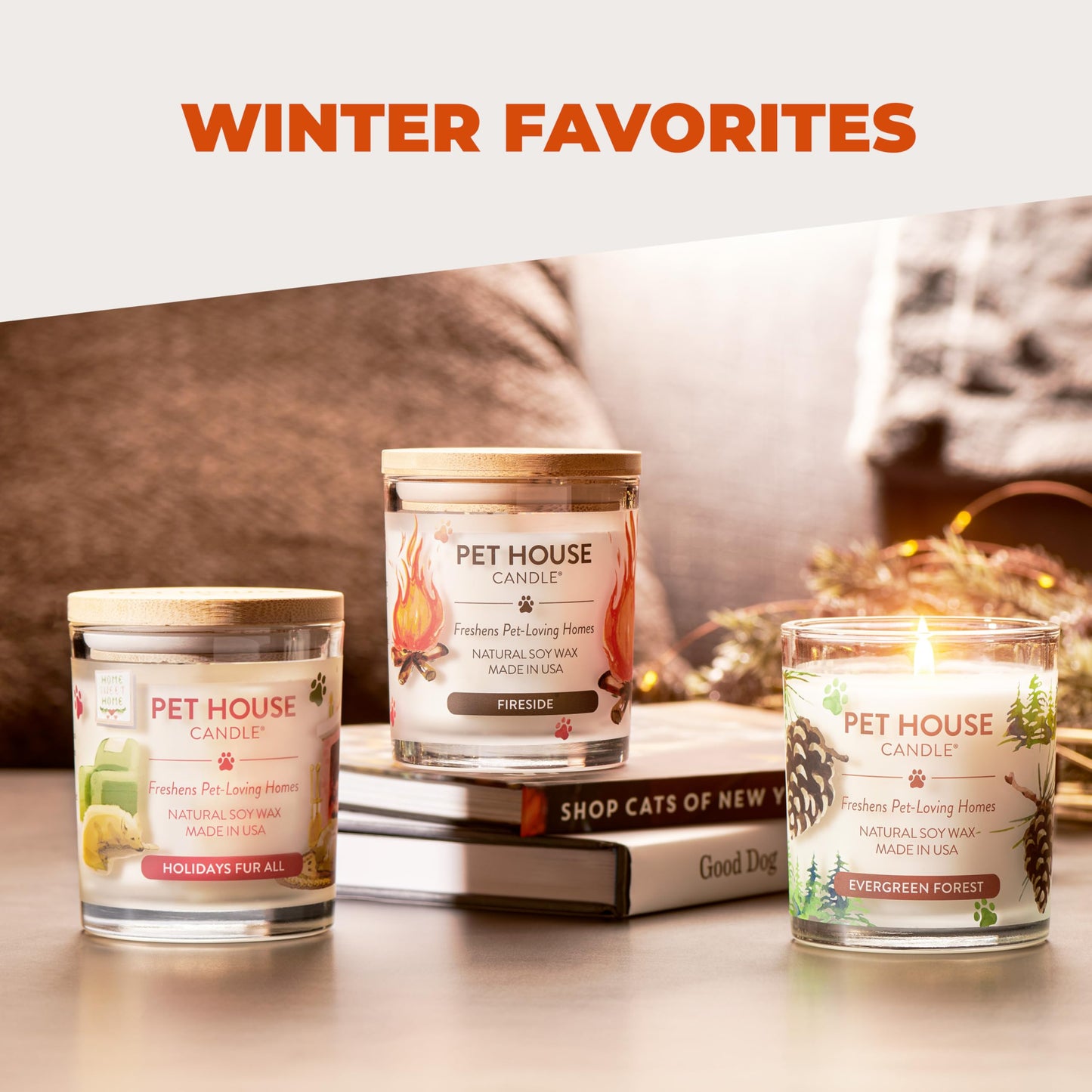 One Fur All Pet Odor Candles 2 Pack, Plant-Based Soy, Clean Burning Scented Candles for Pet Loving Homes - Pumpkin Spice, Apple Cider 2 Pack