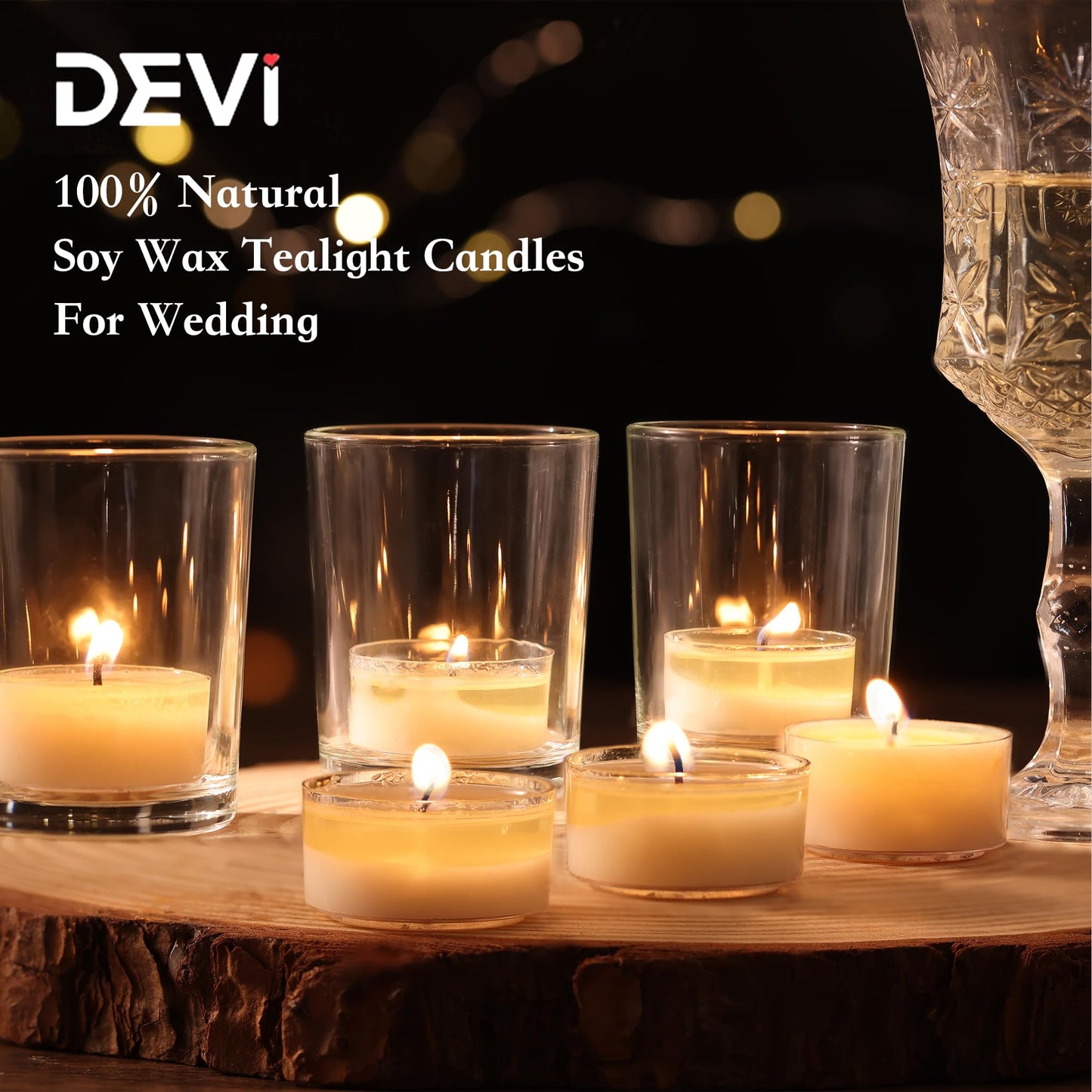DEVI Soy Tea Lights Candles 200 Pack, 6 Hour White Tea Candles Bulk, Soy Wax Tea Lights Bulk-6 Hours Long Burning, Unscented Small Votives Bulk for Wedding Favors, Party Events, Shabbat,Home Decor