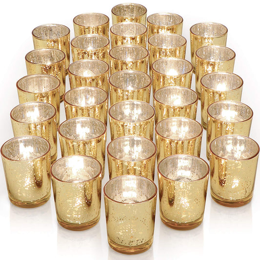 LETINE Gold Votive Candle Holders Set of 36 - Speckled Mercury Gold Glass Candle Holder Bulk - Ideal Spring Summer Decor for Wedding Centerpiece Table，Valentine's Day Decorations Indoor
