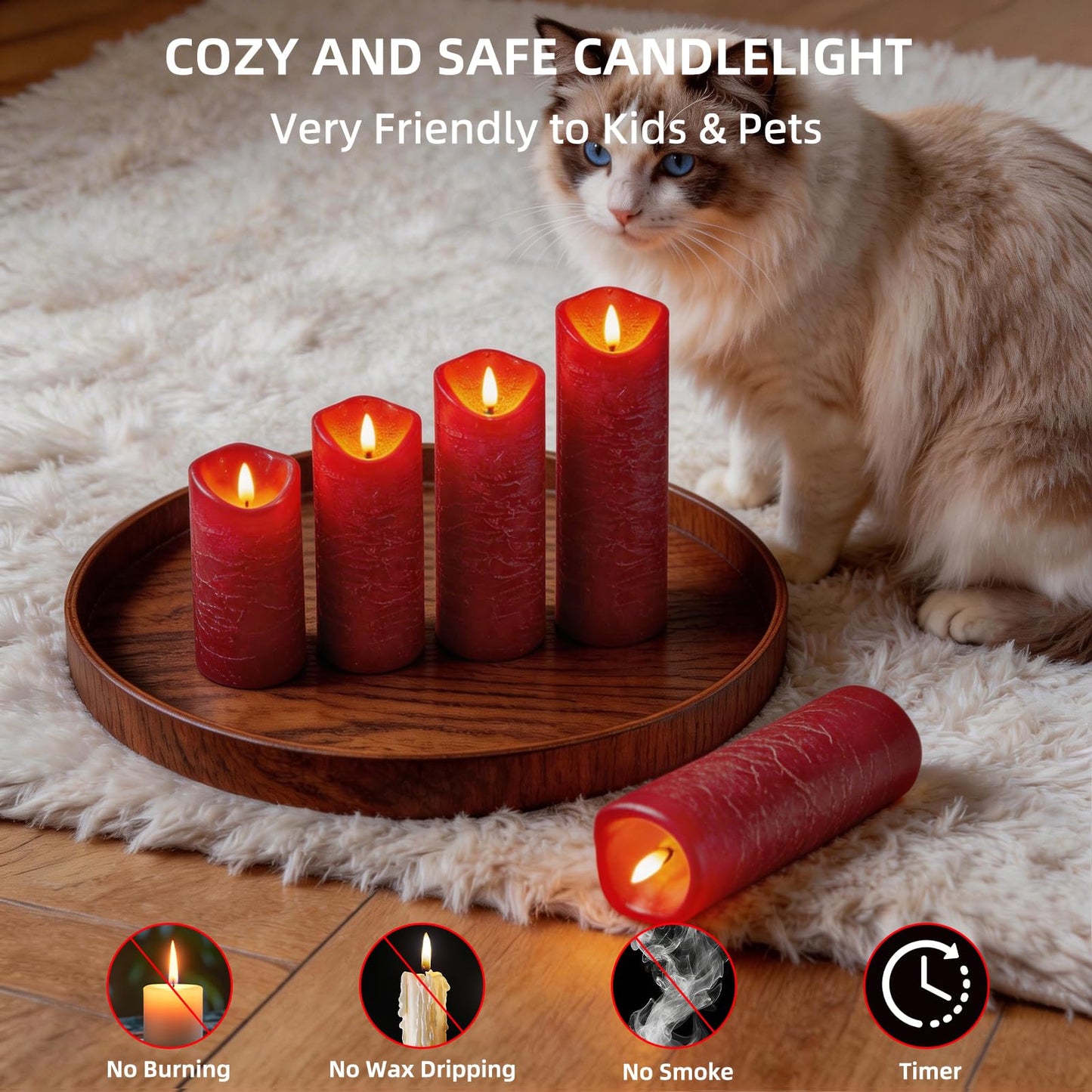 MiKoyi Flameless Pillar Candles with Remote, Battery Operated Candles Real Wax, [5-Pack] Fake LED Flickering flameless Candle with Timer Function for Room Home Decor (2.2" * 5/5.5/6/7/8") - Red
