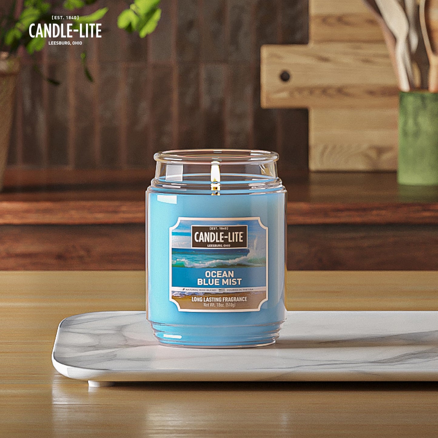 CANDLE-LITE Scented Ocean Blue Mist Fragrance, One 18 oz. Single-Wick Aromatherapy Candle with 110 Hours of Burn Time, Light Color (Individual Box) (Pack of 2)