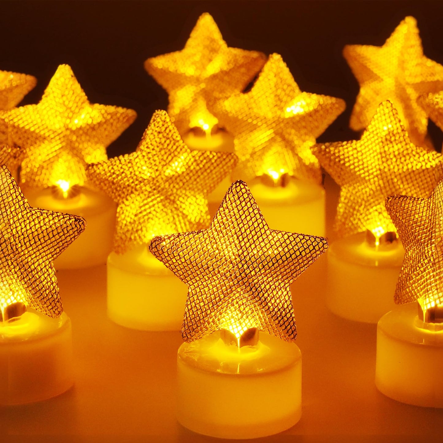 6PCS Star Tea Lights Candles(Ironwork), LED Flameless Candles Battery Operated for Holiday Gifts, Led MINI Electric Faker Votive Tealight Candles for Diwali,Birthday Christmas Decorations (Star, 6)