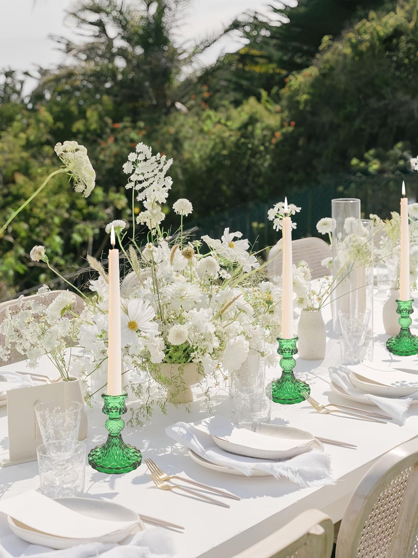 ECHFSM Glass Candlestick Holder,Striped Taper Candle Holders,Set of 6 Candle Stand for Table Centerpieces, Home Decor,Weddings,Festival and Parties (Green Dimond Pattern)