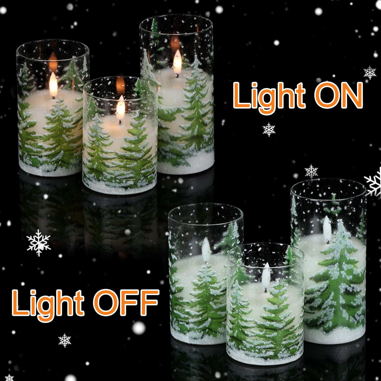 Wondise Christmas Tree Glass Flameless Candles, Battery Operated Flickering Candles with Remote and Timer, Real Wax LED Pillar Christmas Candles for Christmas Holiday Decor D3 x 4",5",6"