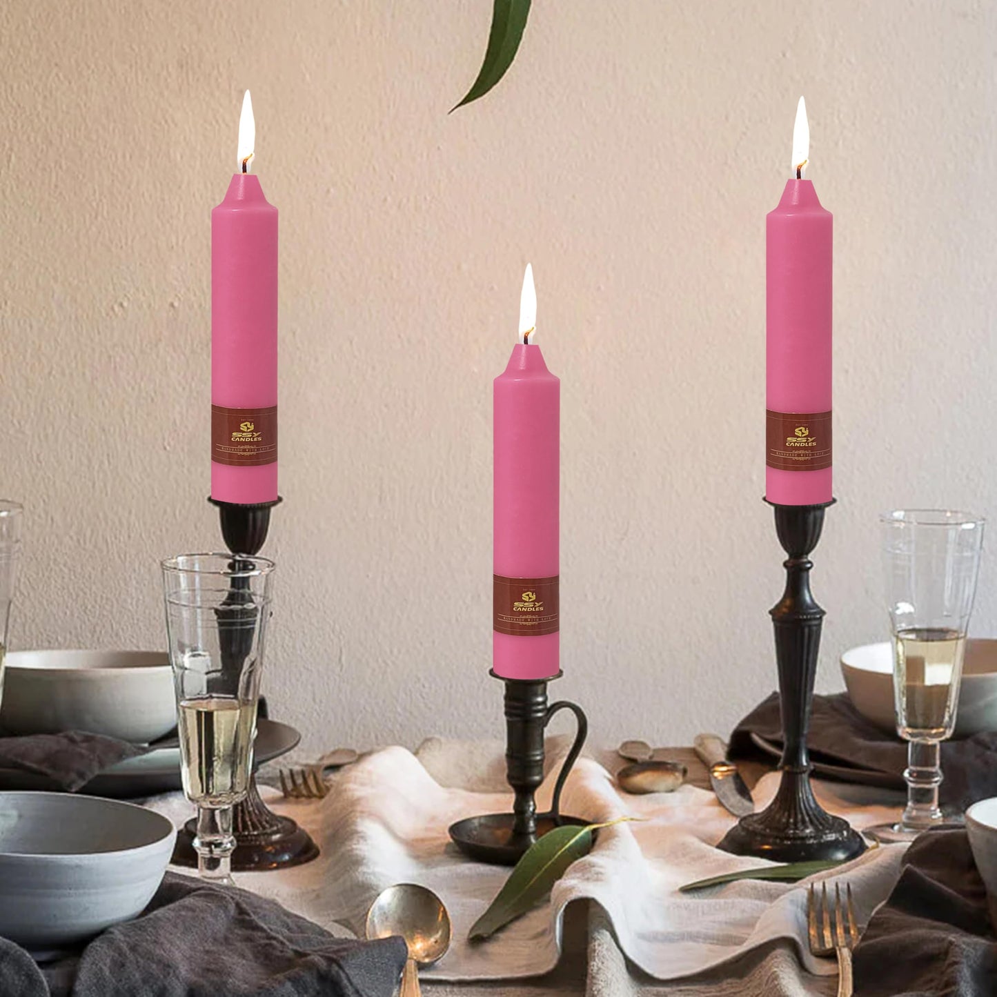Short Taper Candles Set of 4 – 7 Inch Unscented Tapered Candles,Hot Pink Smokeless Candle Sticks Handmade Taper Candles for Wedding Home Decor Dinner