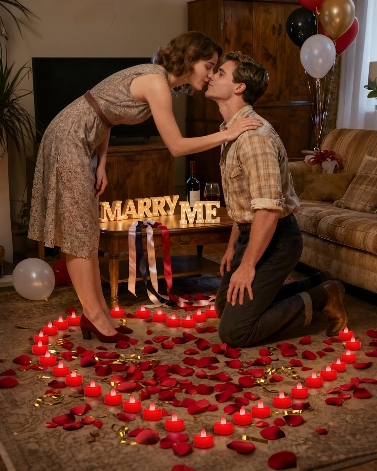 Amagic 1000 Pieces Red Artificial Rose Petals with 12 Red Heart LED Tea Lights, Rose Petals and Candles Set for Proposal, Anniversary, Romantic Night, Wedding Decor