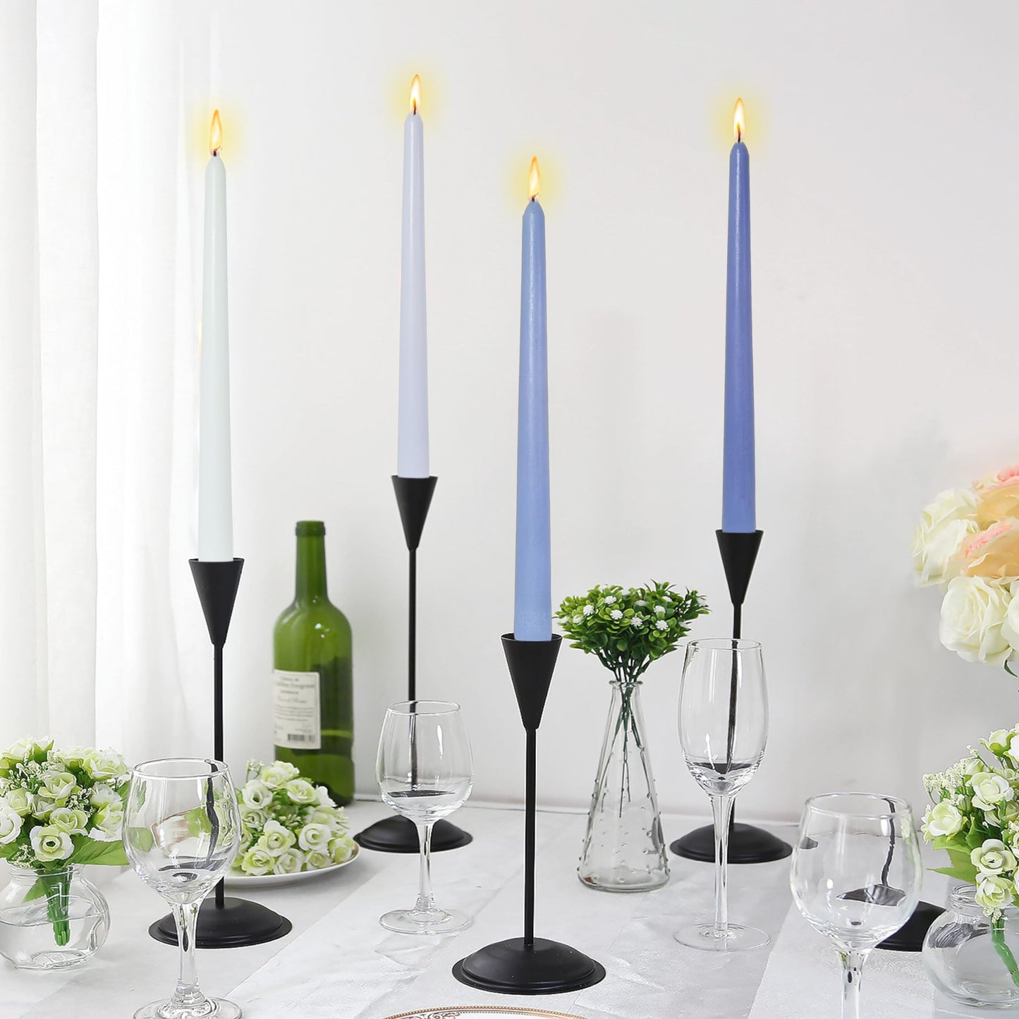 Handmade Gradient Blue Sea Salt Scented Taper Candlesticks Long Lasting Smokeless Aromatherapy Candles 10 Inch Tall Elegant Candles for Home Decoration Wedding Party Gift