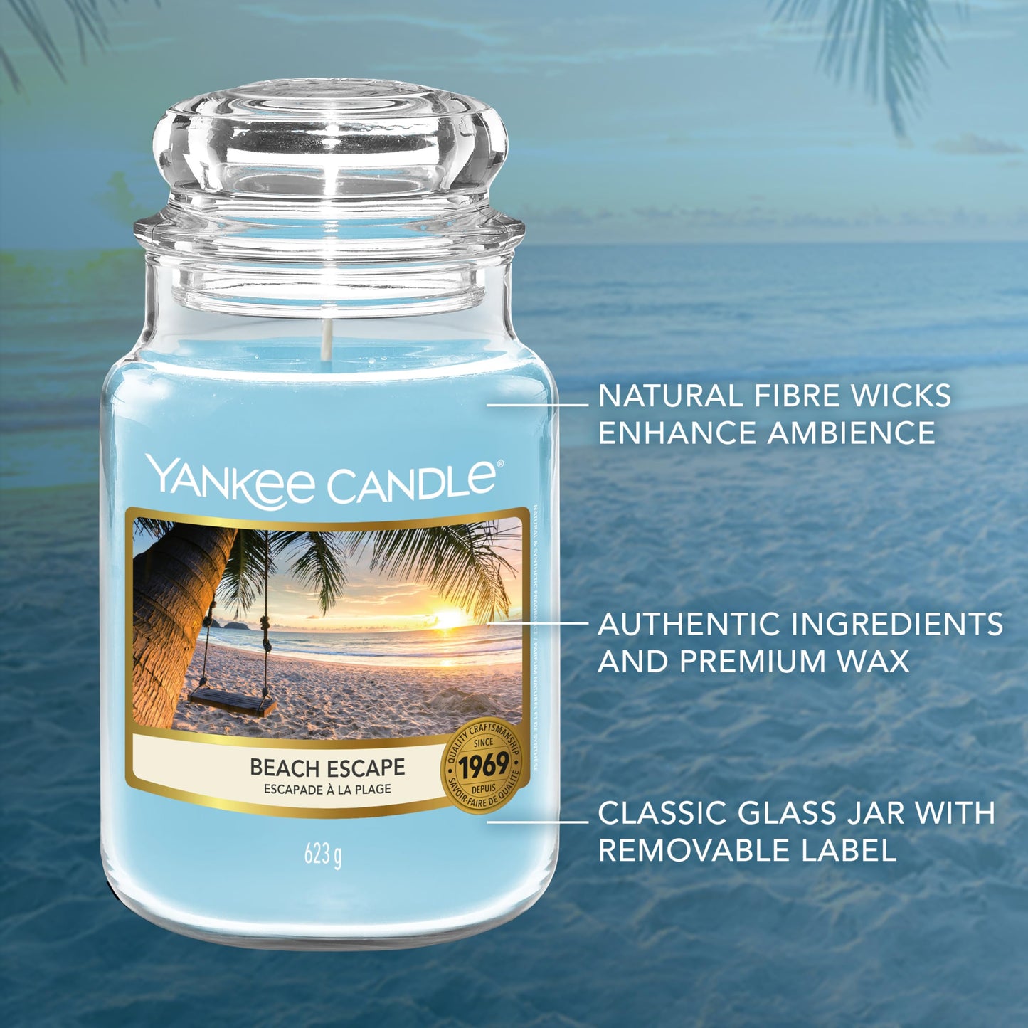 Yankee Candle Scented Candle | Beach Escape Large Jar | Long Burning Candles: up to 150 Hours | Perfect Gifts for Women