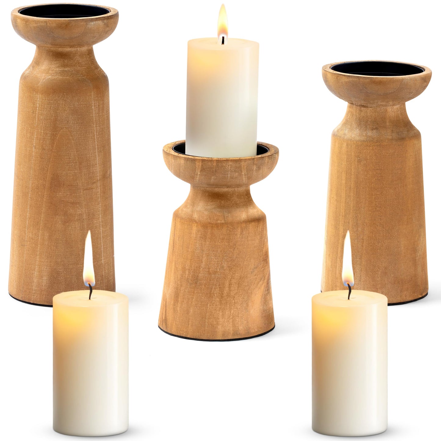 Set of 3 Wooden Candle Holders