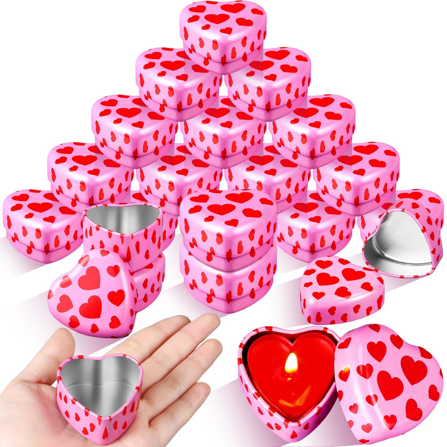 MorningRo 24 Pcs Valentine Heart Candle Tins with Lids Empty Heart Shaped Candle Jars 2 oz Containers Box for DIY Making Candles Valentine Gifts (Pink)