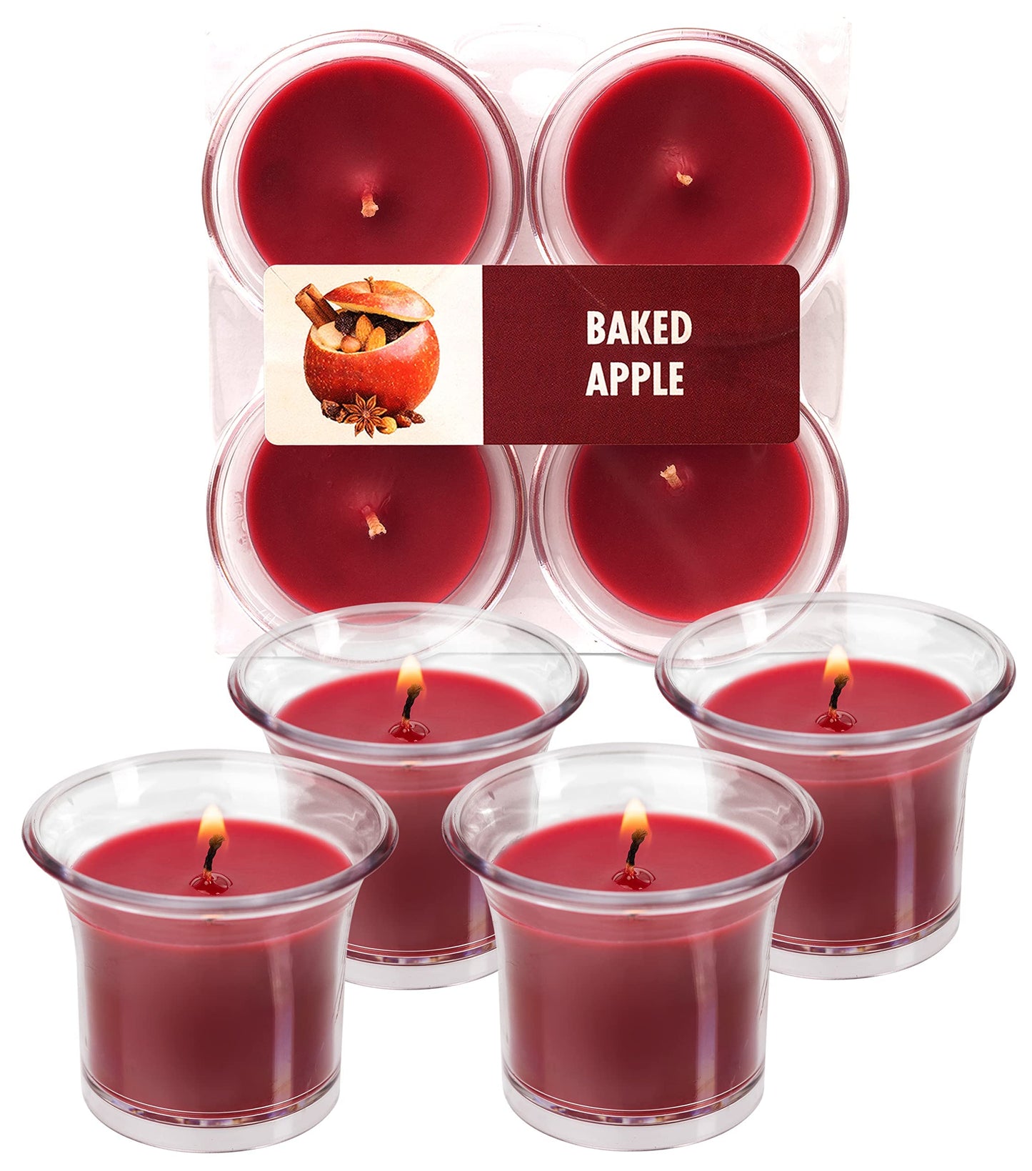 HYOOLA Clear Cup Scented Votive Candles - Baked Apple - 12 Hour Burn Time - 4 Pack - European Made